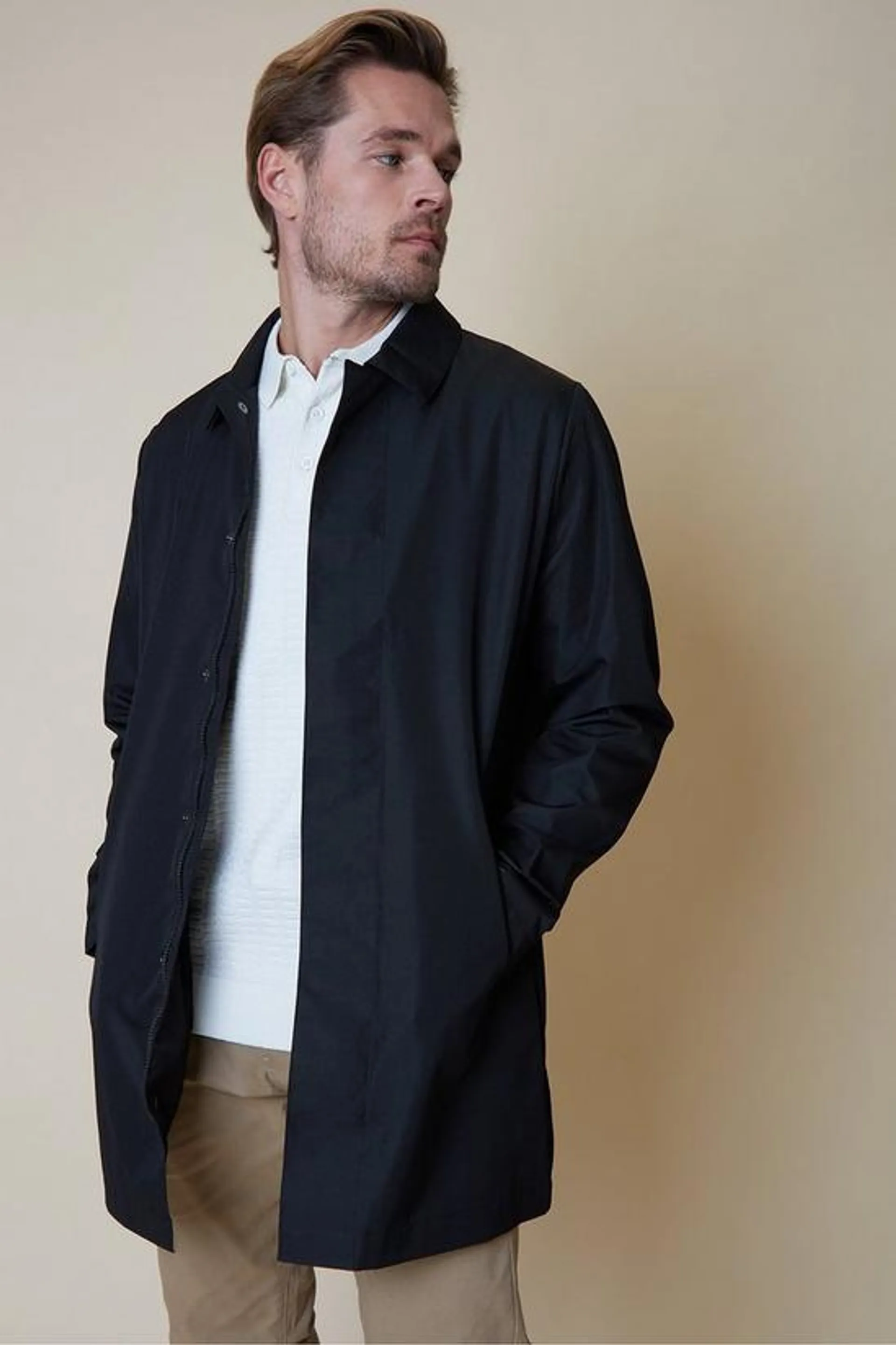 'Oban' Showerproof Longline Collared Mac Jacket
