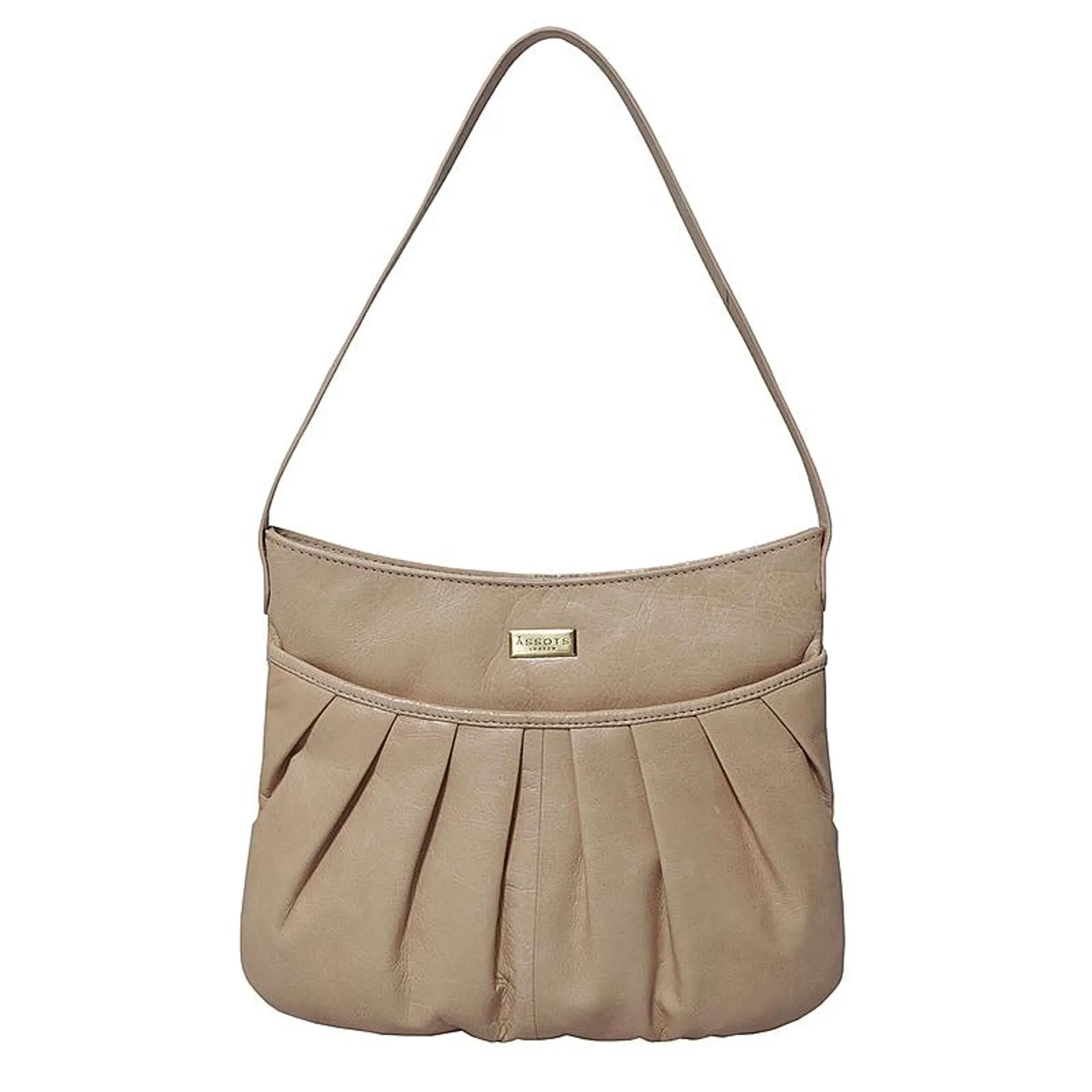 Assots London Evie Genuine Pebble Grain Leather Shoulder Bag – Nude