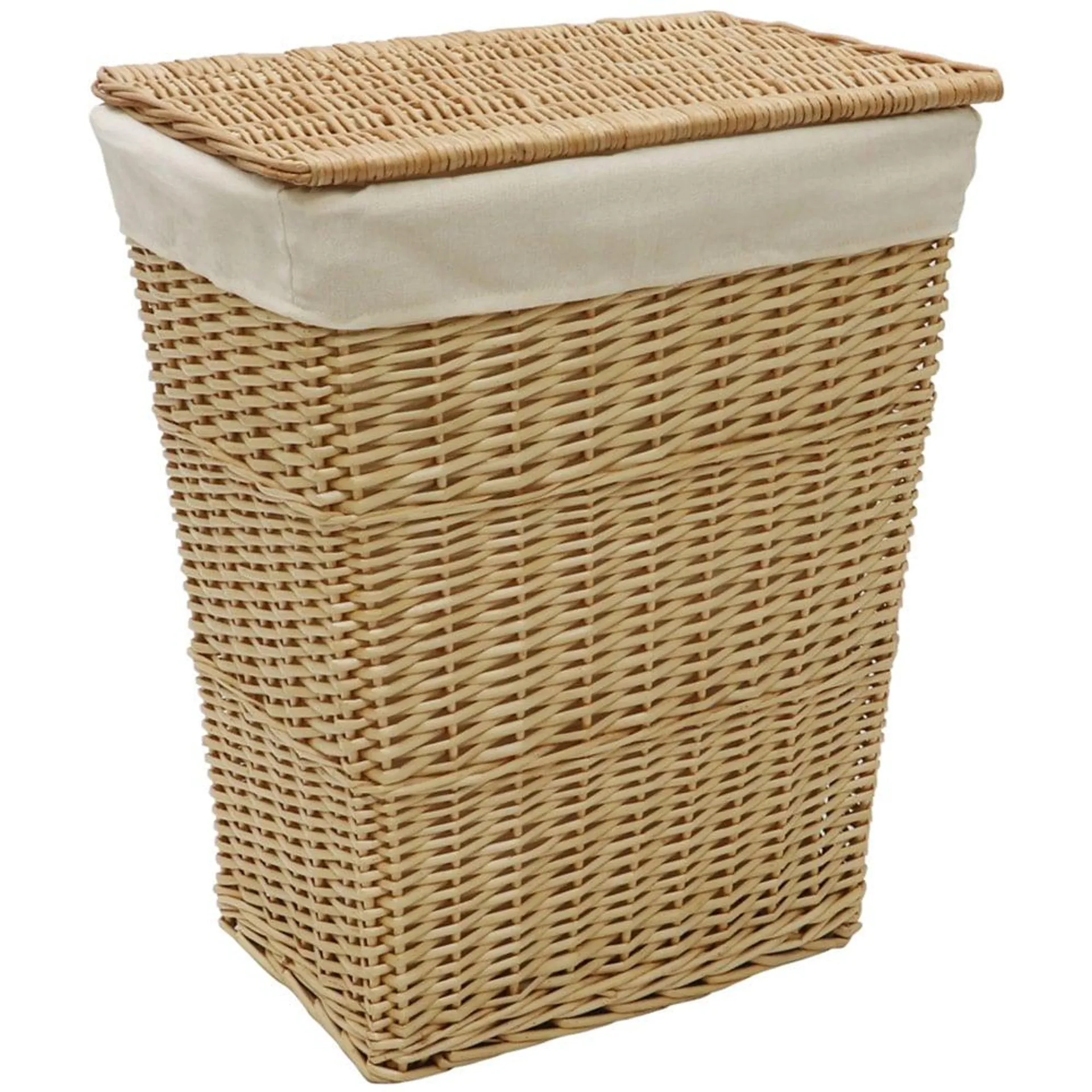 JVL Acacia Honey Rectangular Willow Laundry Basket with Lid 65L