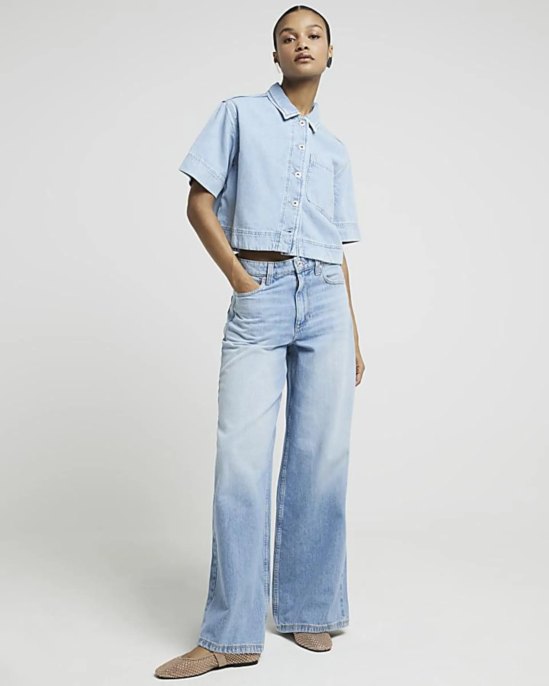 Blue high rise palazzo jeans