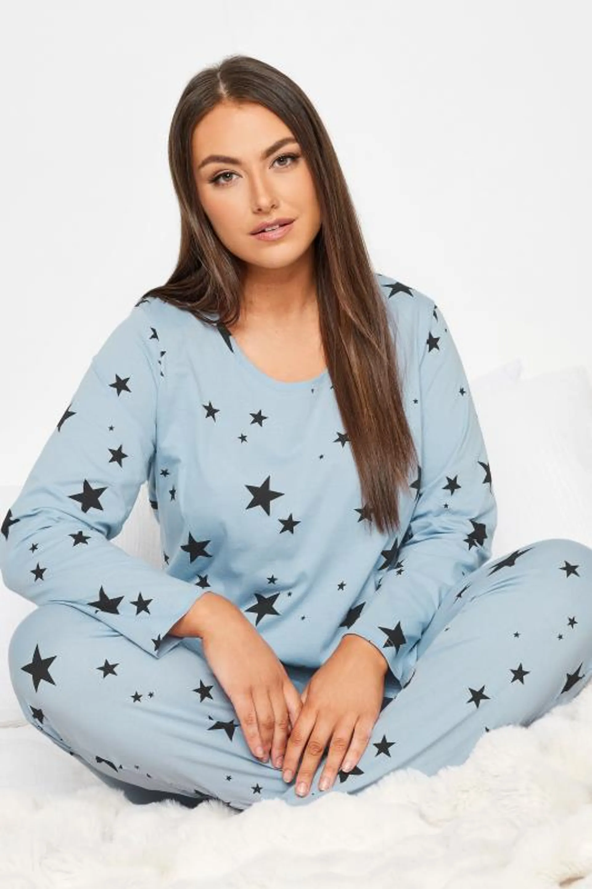 YOURS Curve Light Blue Star Print Tapered Pyjama Set