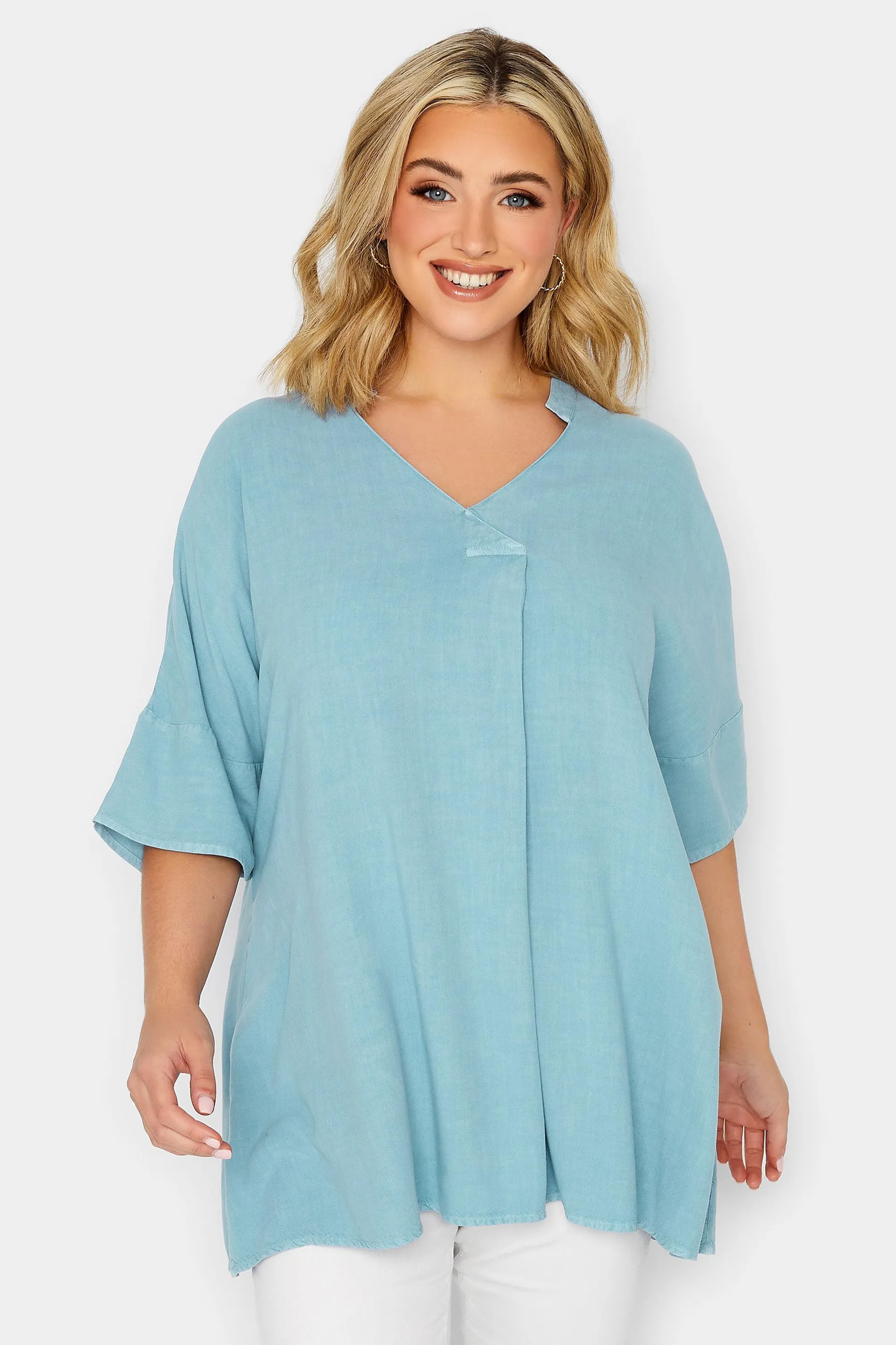 YOURS Curve Blue Pleat Front Chambray Shirt