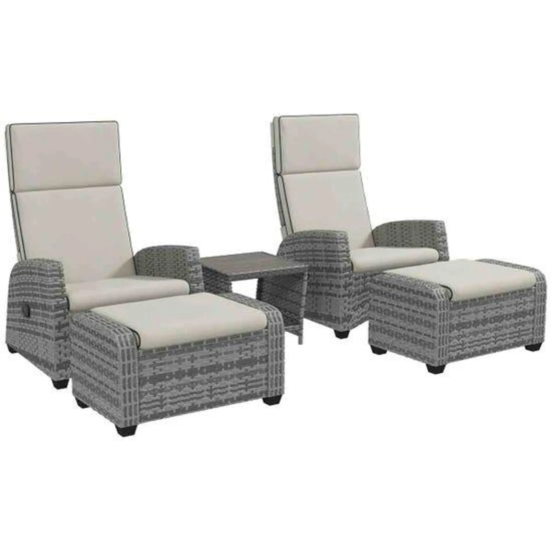 Outsunny 5 PCs Rattan Garden Furniture Set with Reclining Chairs, Table, Grey