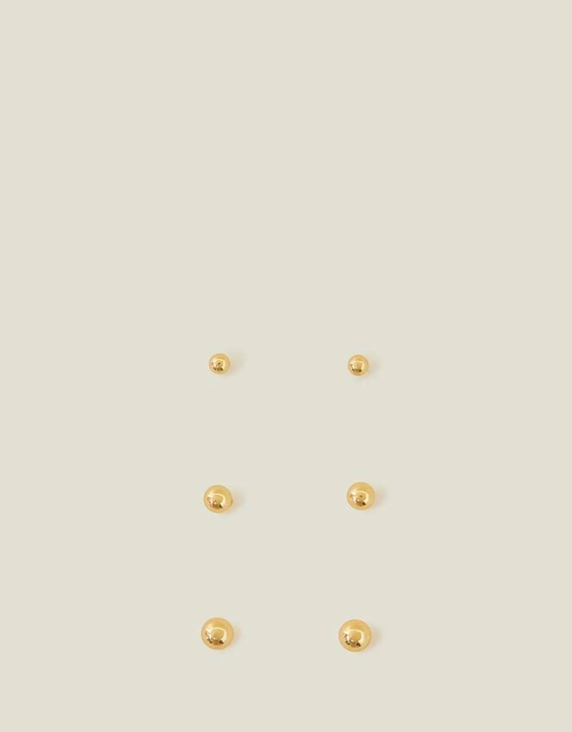 3-Pack 14ct Gold-Plated Ball Stud Earrings