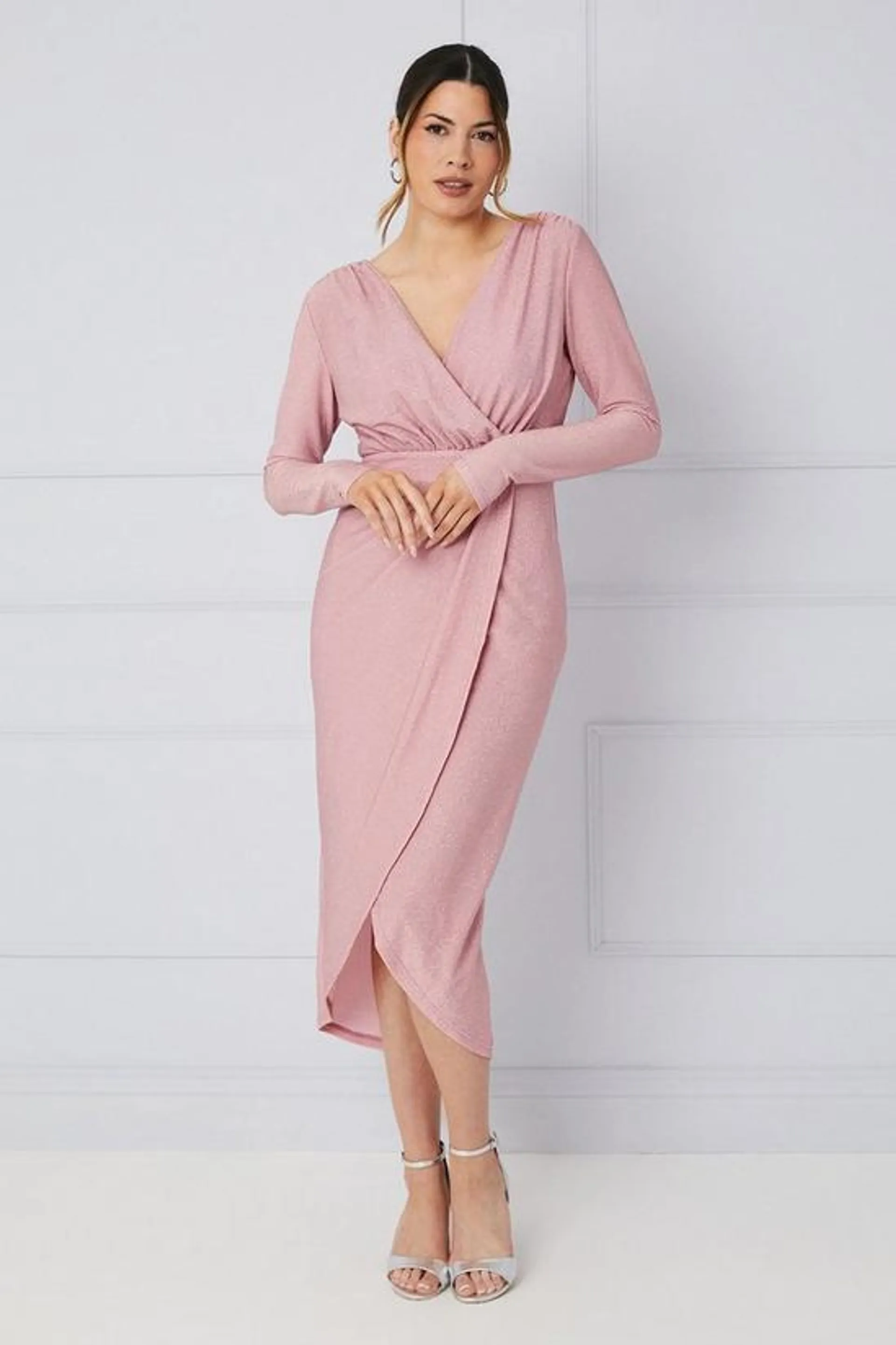 Glitter Jersey Wrap Midi Dress