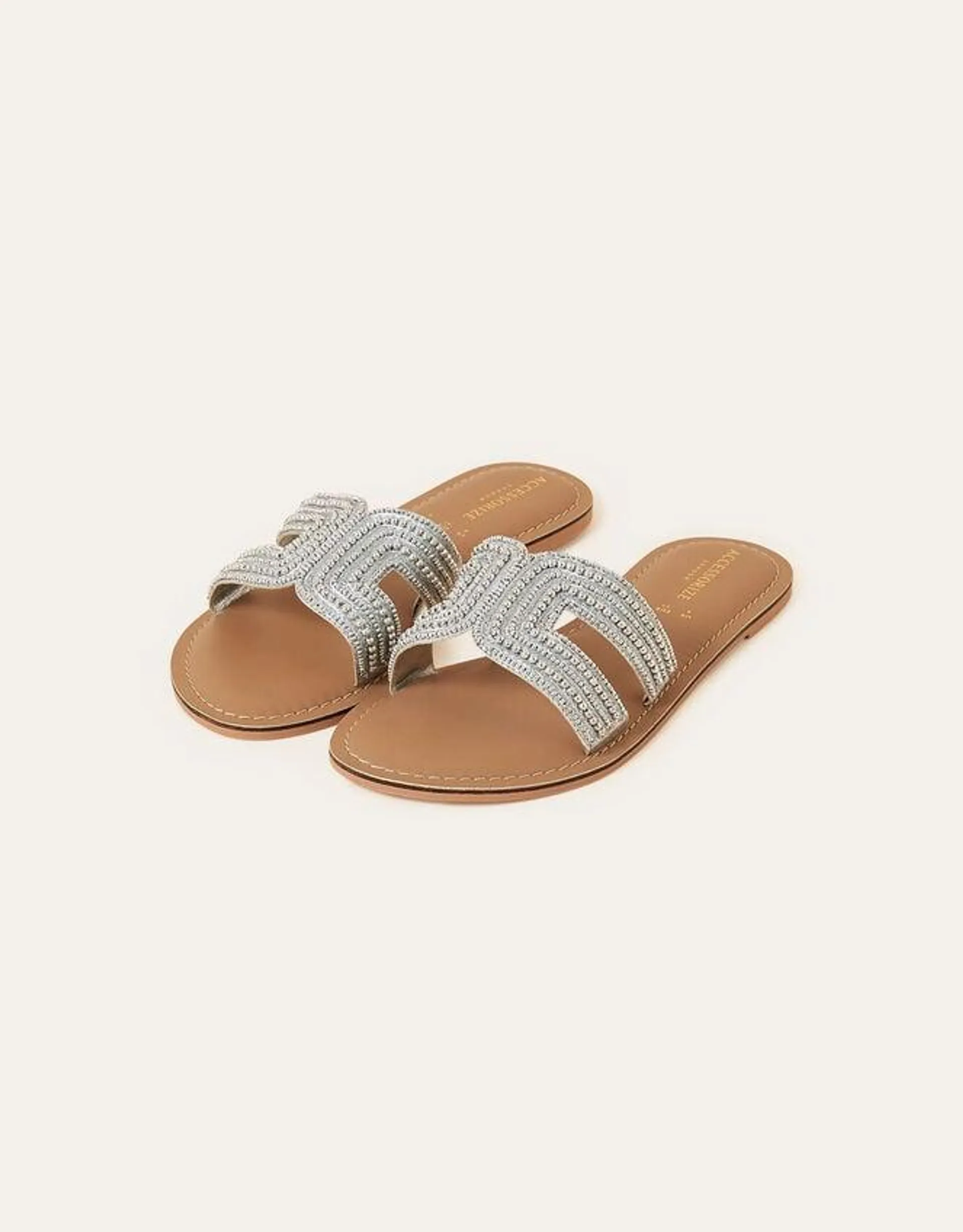 Bella Beaded Sliders Silver