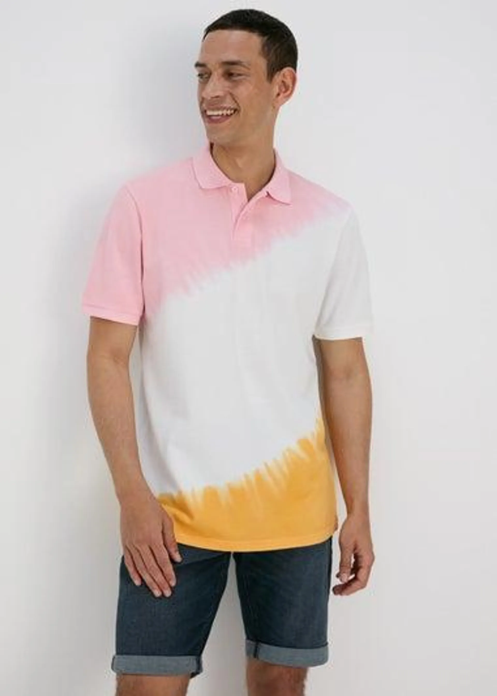 Pink & Orange Tie Dye Polo Shirt