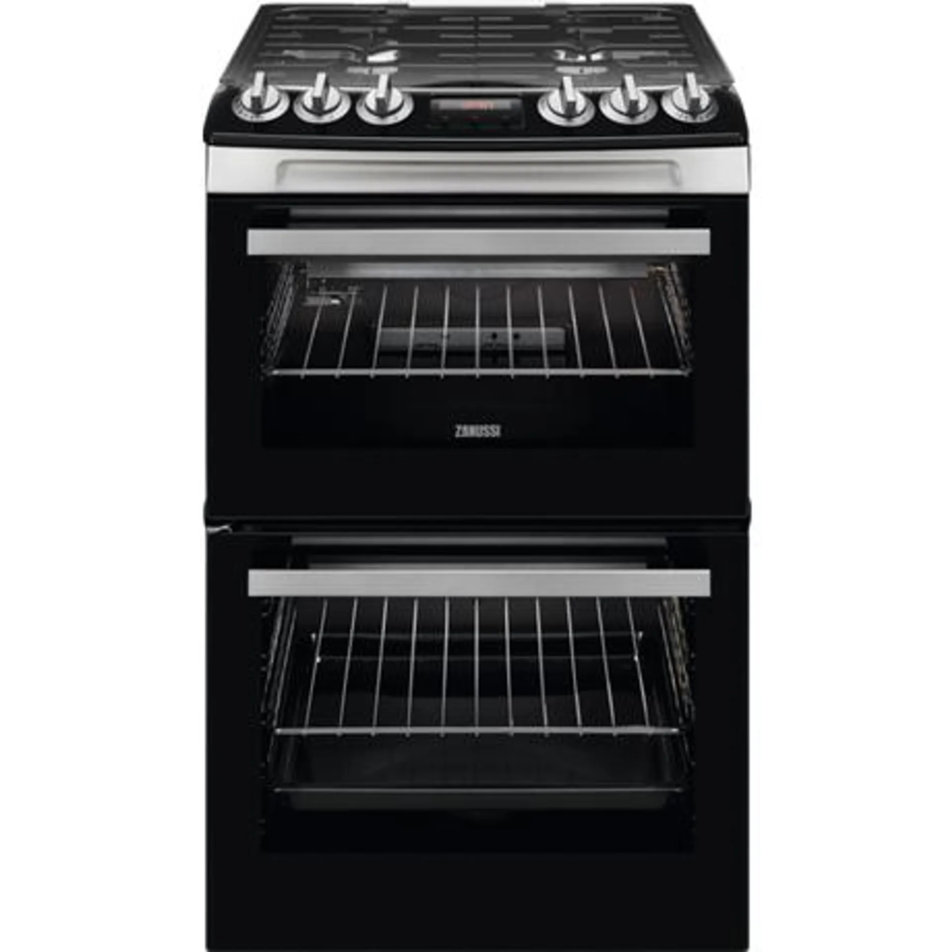 Zanussi ZCG43250XA 55cm Double Oven Gas Cooker with Gas Hob - Stainless