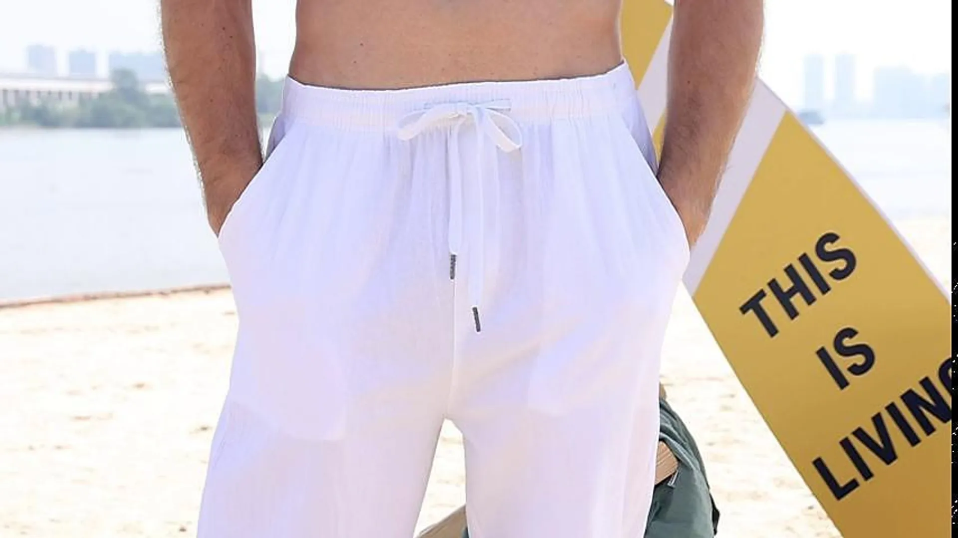 Men's Trousers Summer Pants Baggy Beach Pants Casual Pants Drawstring Front Pocket Straight Leg Plain Comfort Soft Full Length Holiday Beach Yoga 100% Cotton Fashion Hawaiian Black White