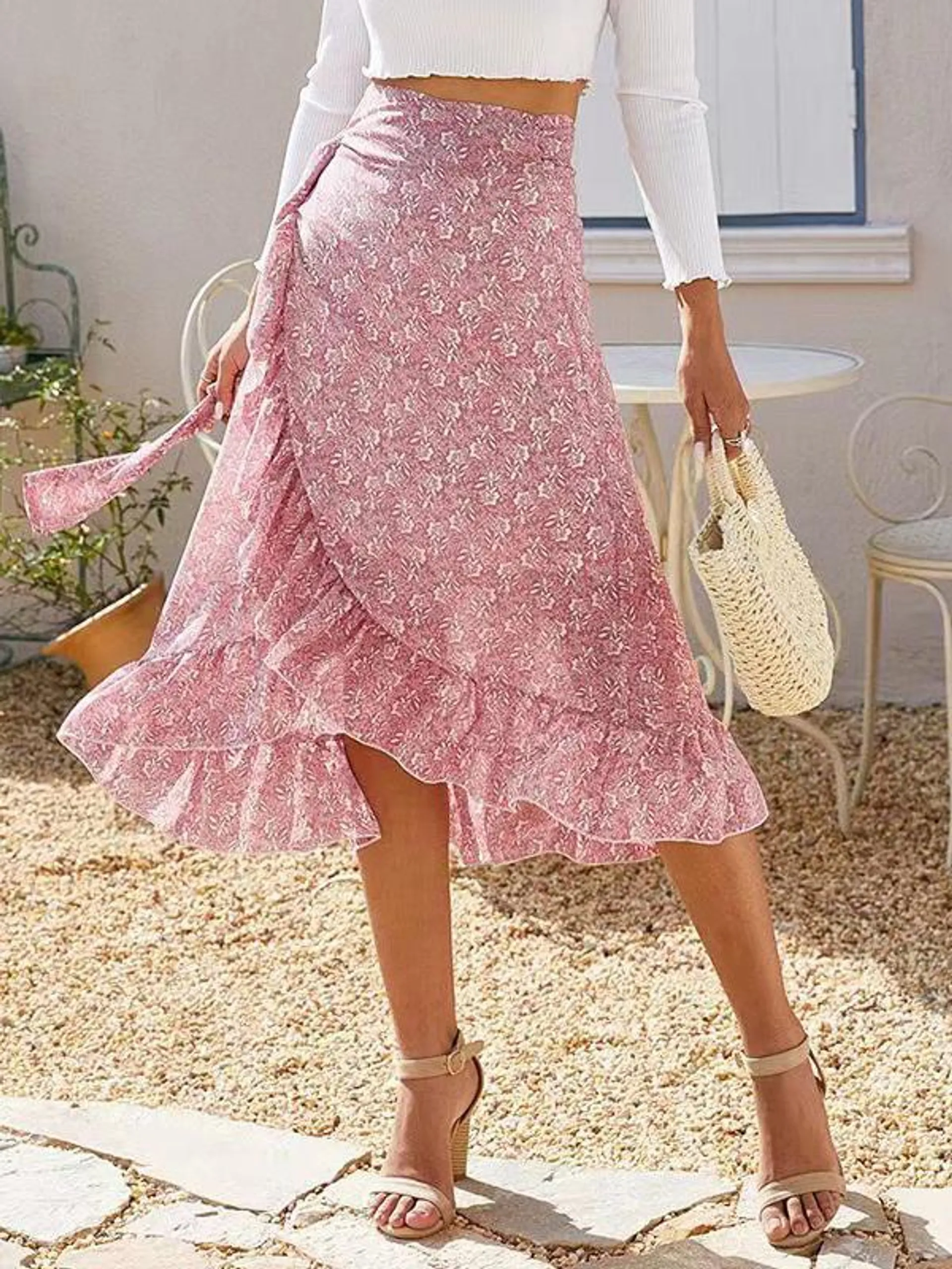 Skirts Pink Irregular Polyester Bohemian Summer Women's Bottoms
