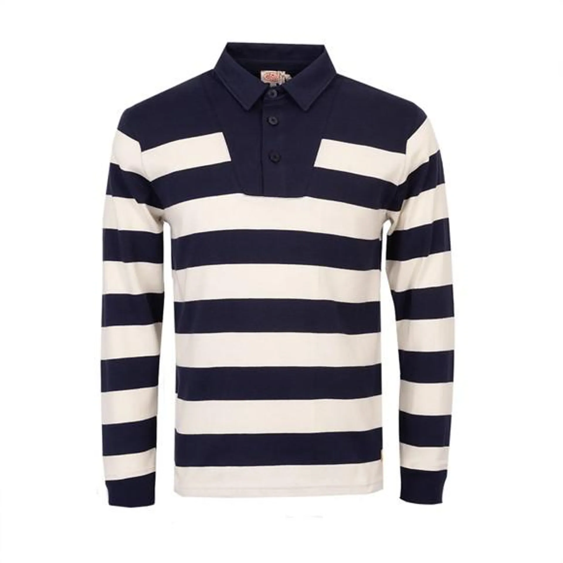 Mens Blue Stripe Long Sleeve Polo