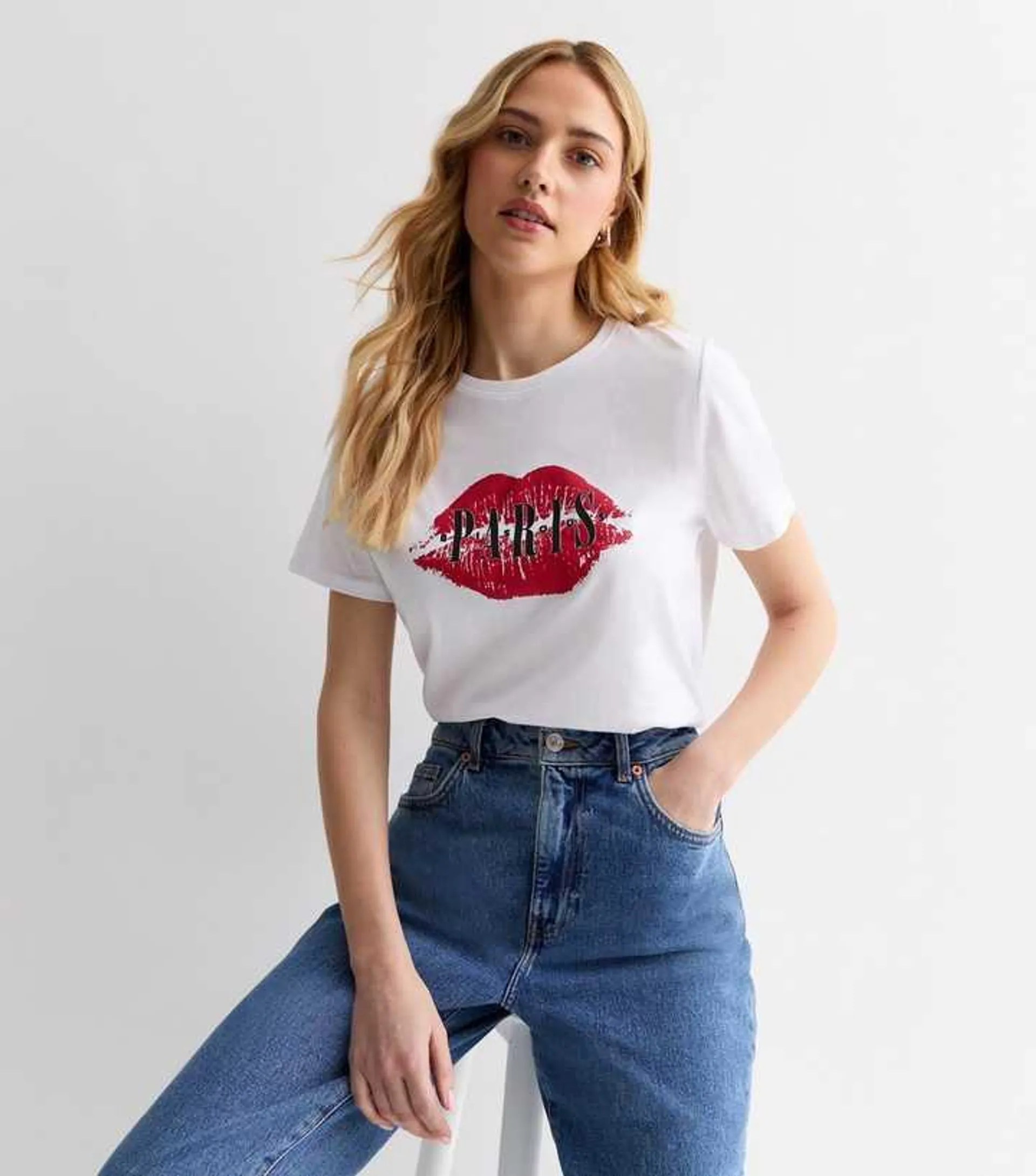White Paris Lips Logo Cotton T-Shirt Add to Saved Items Remove from Saved Items