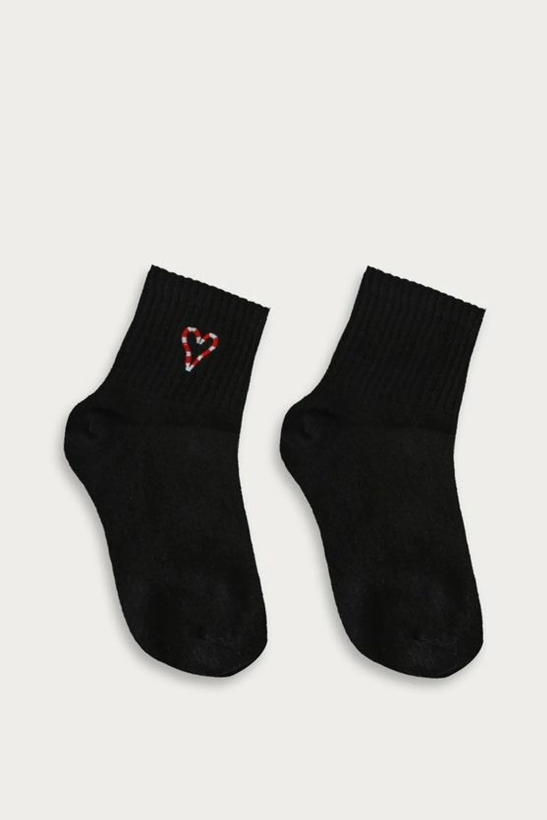 Black Candy Cane Heart Embroidery Socks