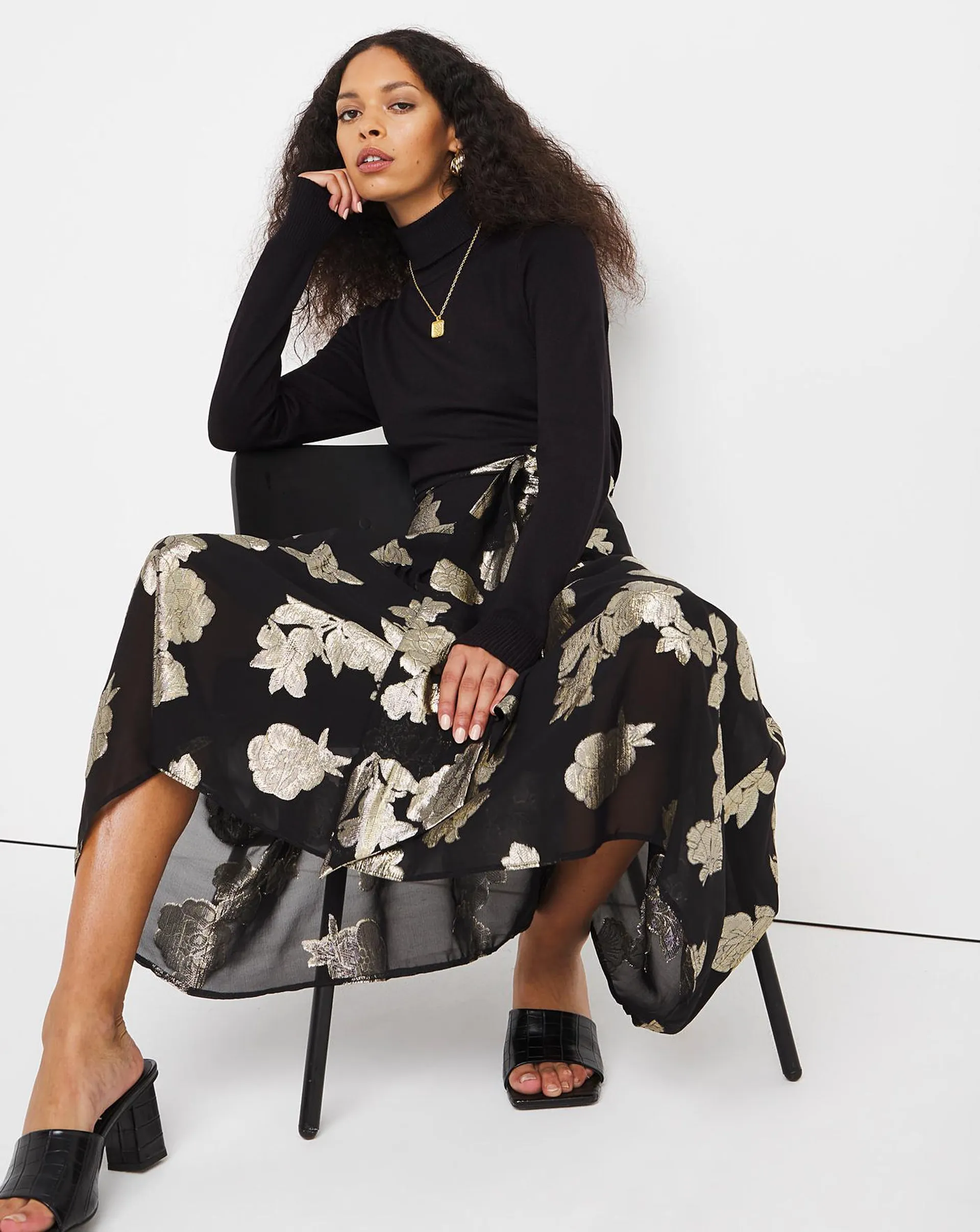 Jo by Joanna Hope Foil Lurex Midi Skirt