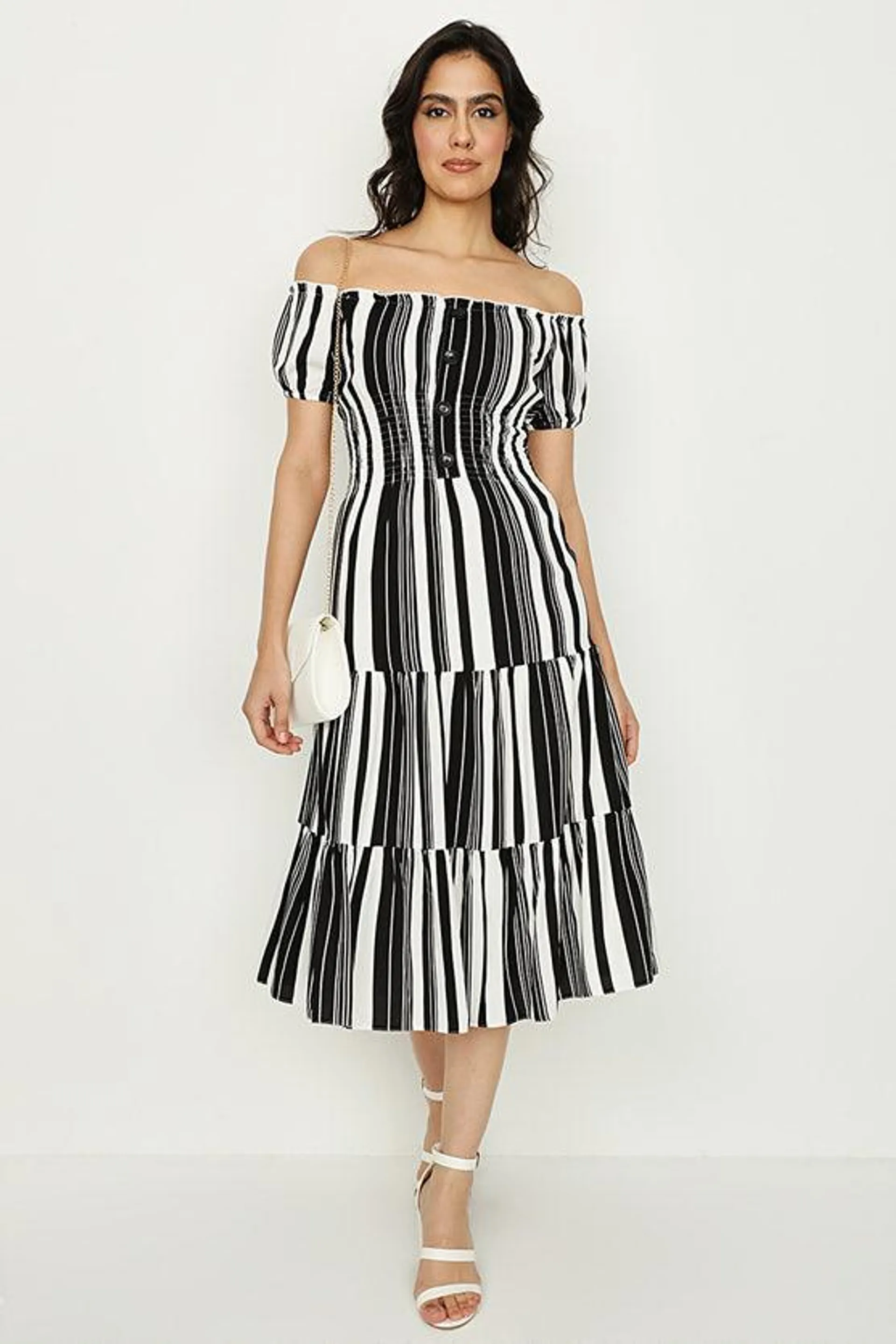 Mono Stripe Bardot Tea Dress