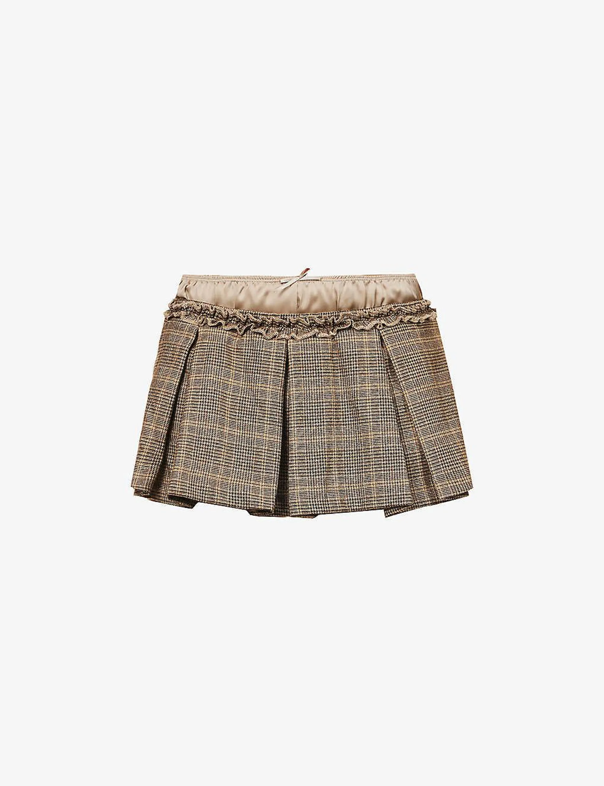 Pleated checked low-rise stretch-woven mini skirt