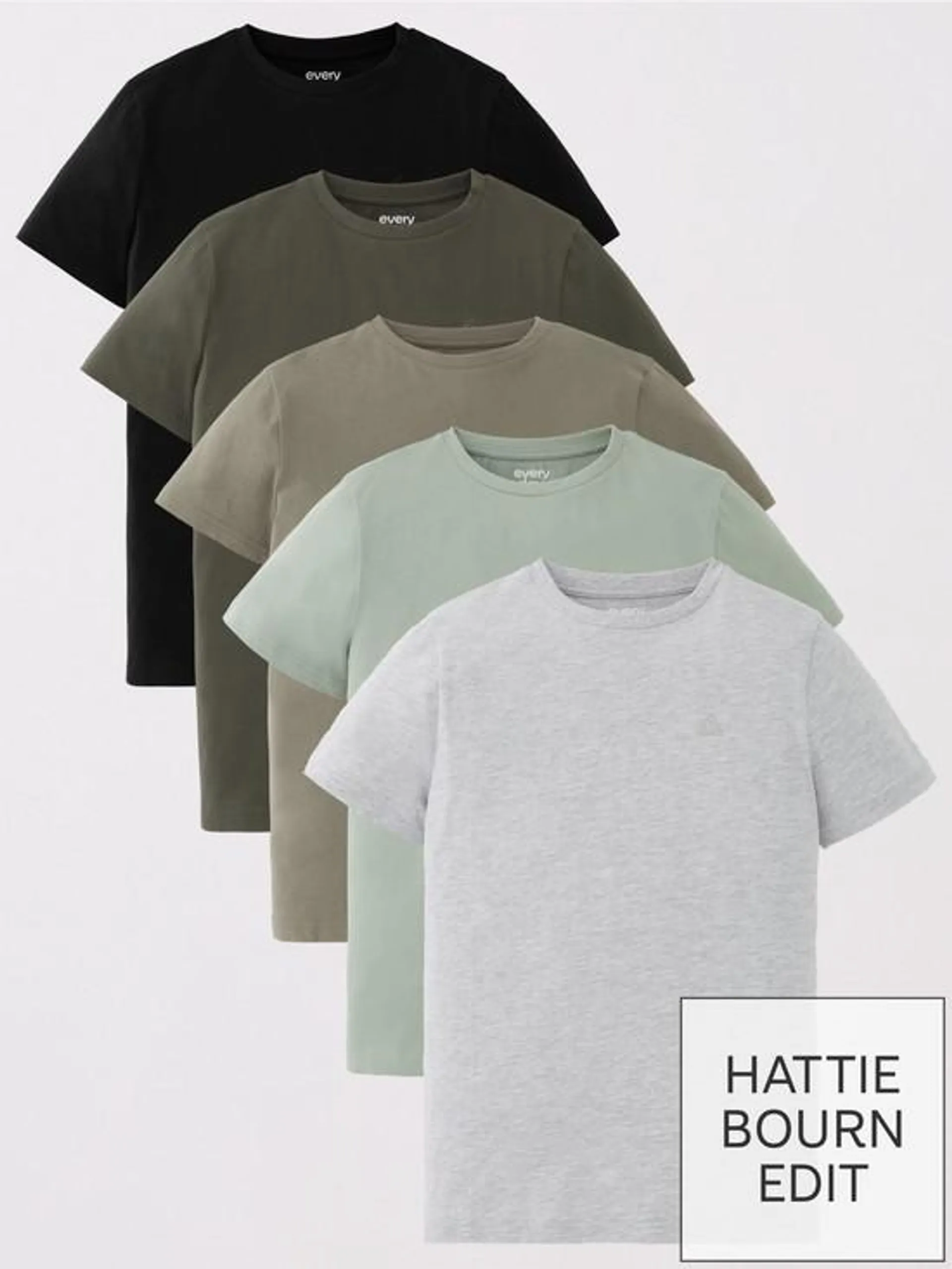 X Hattie Bourn Boys 5 Pack Short Sleeve T-Shirts - Khaki/Multi