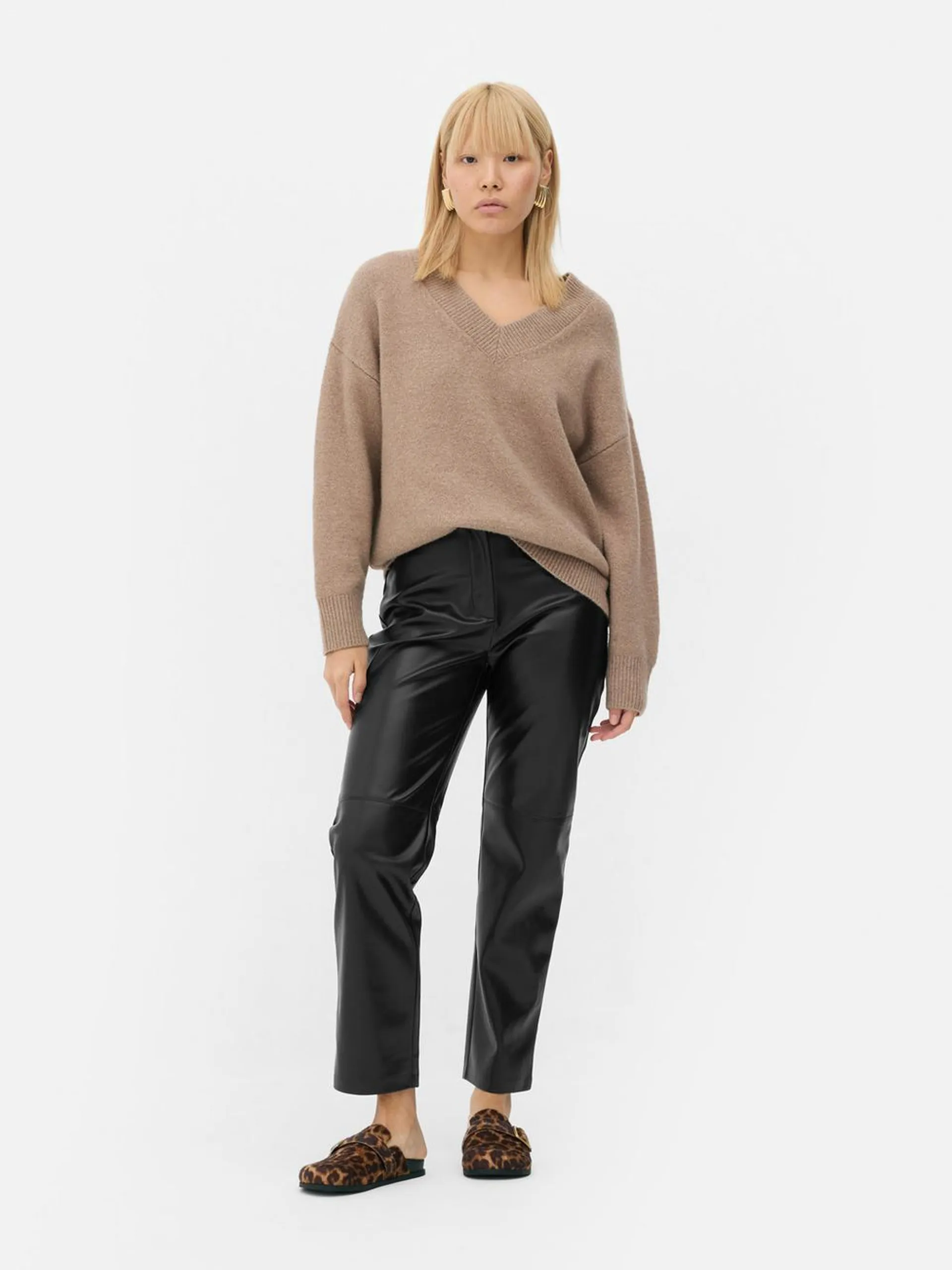 Faux Leather Straight Leg Trousers