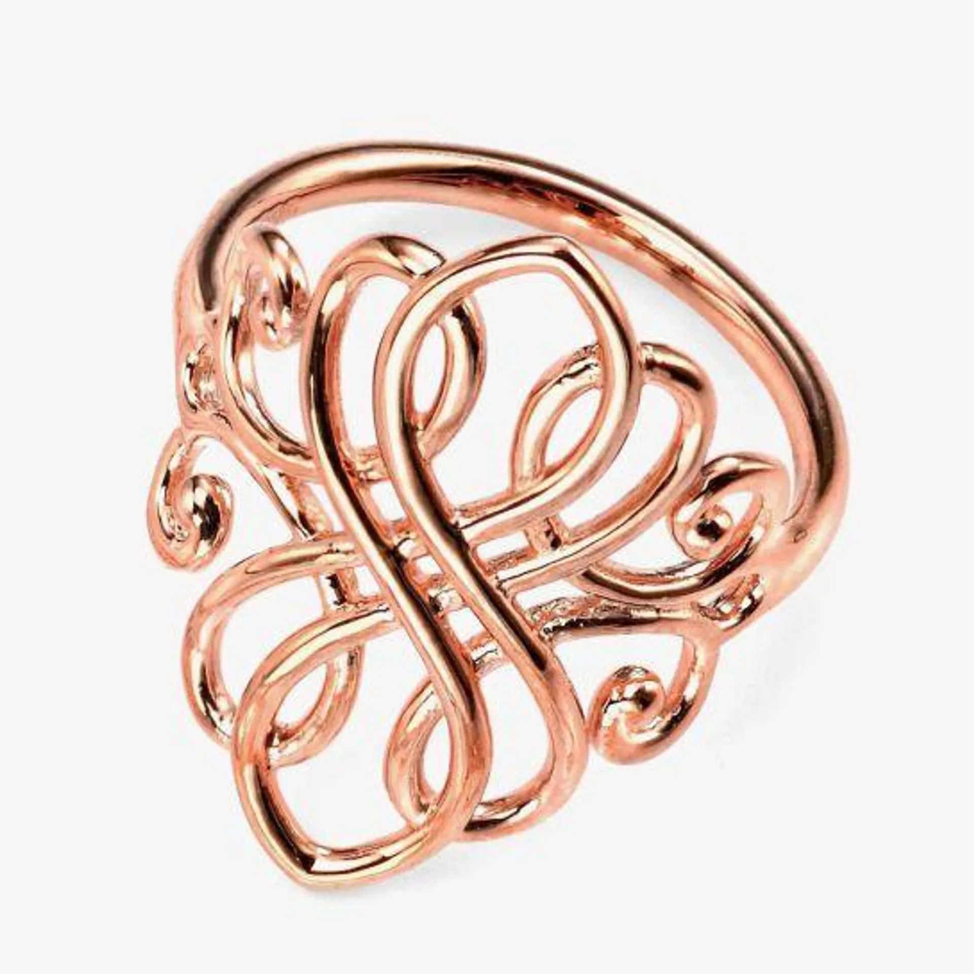 Silver Rose Gold-Plated Filigree Ring R3308