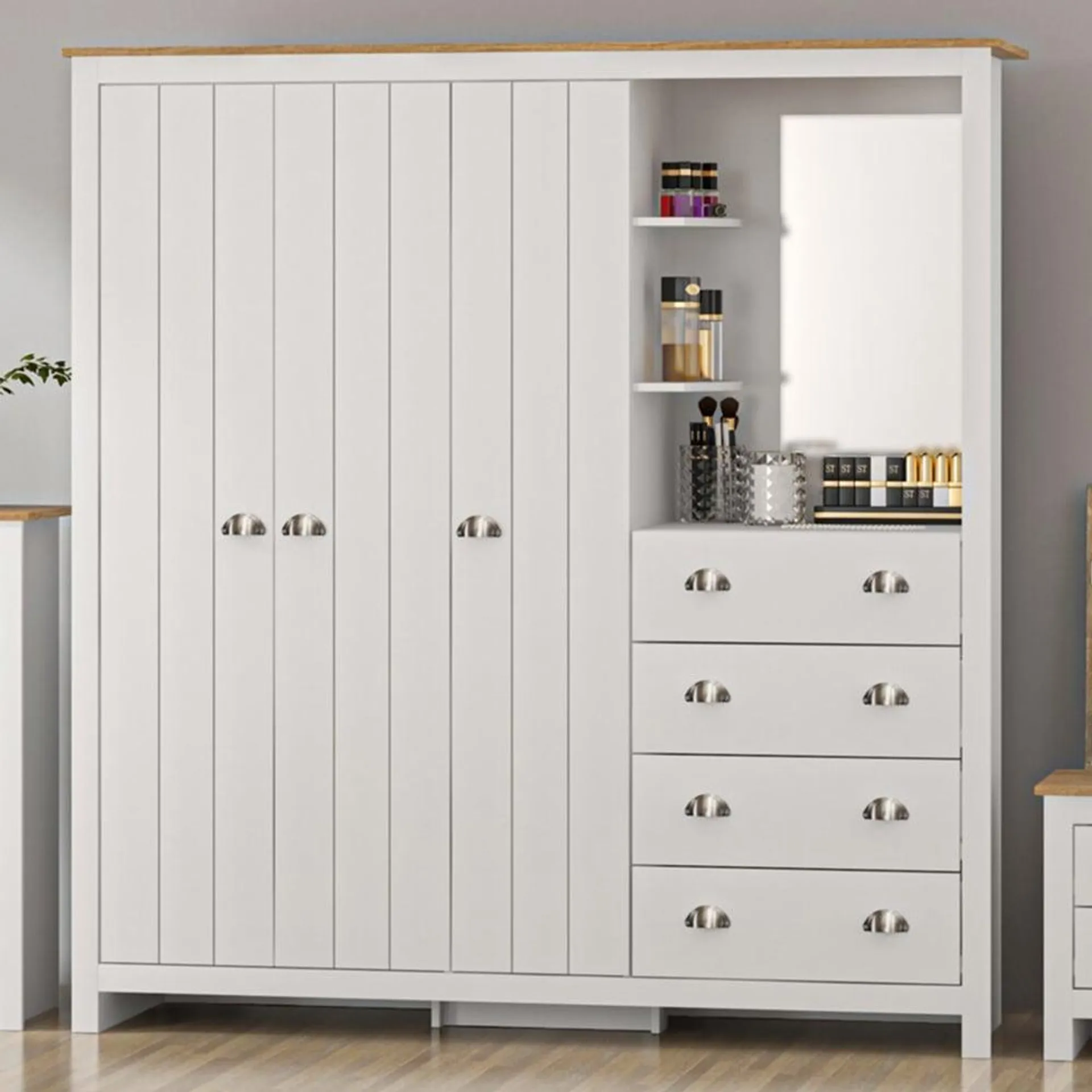 Lexington 3 Door 4 Drawer White Combination Wardrobe