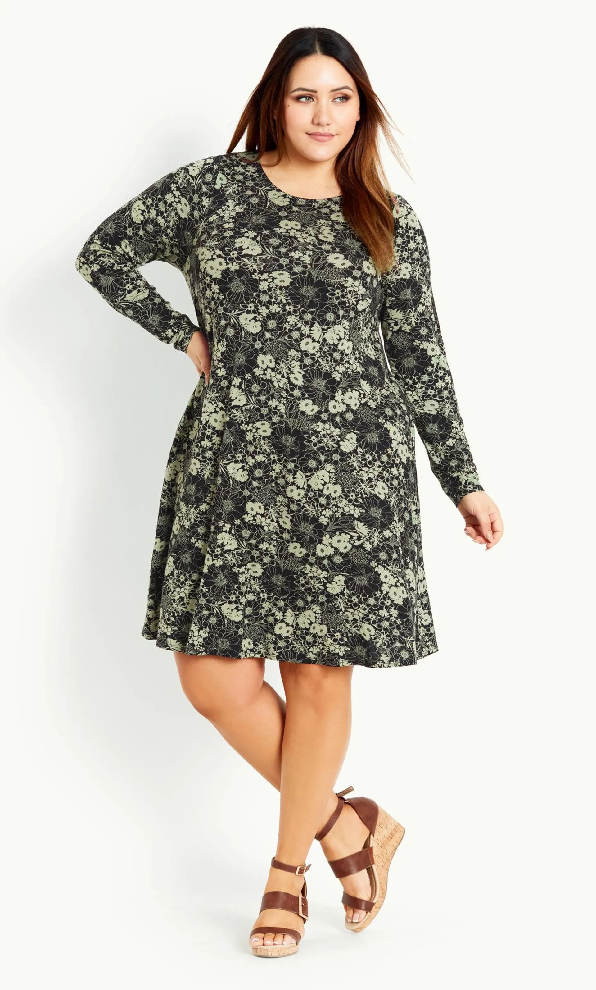 Evans Black & Green Floral Tunic Dress