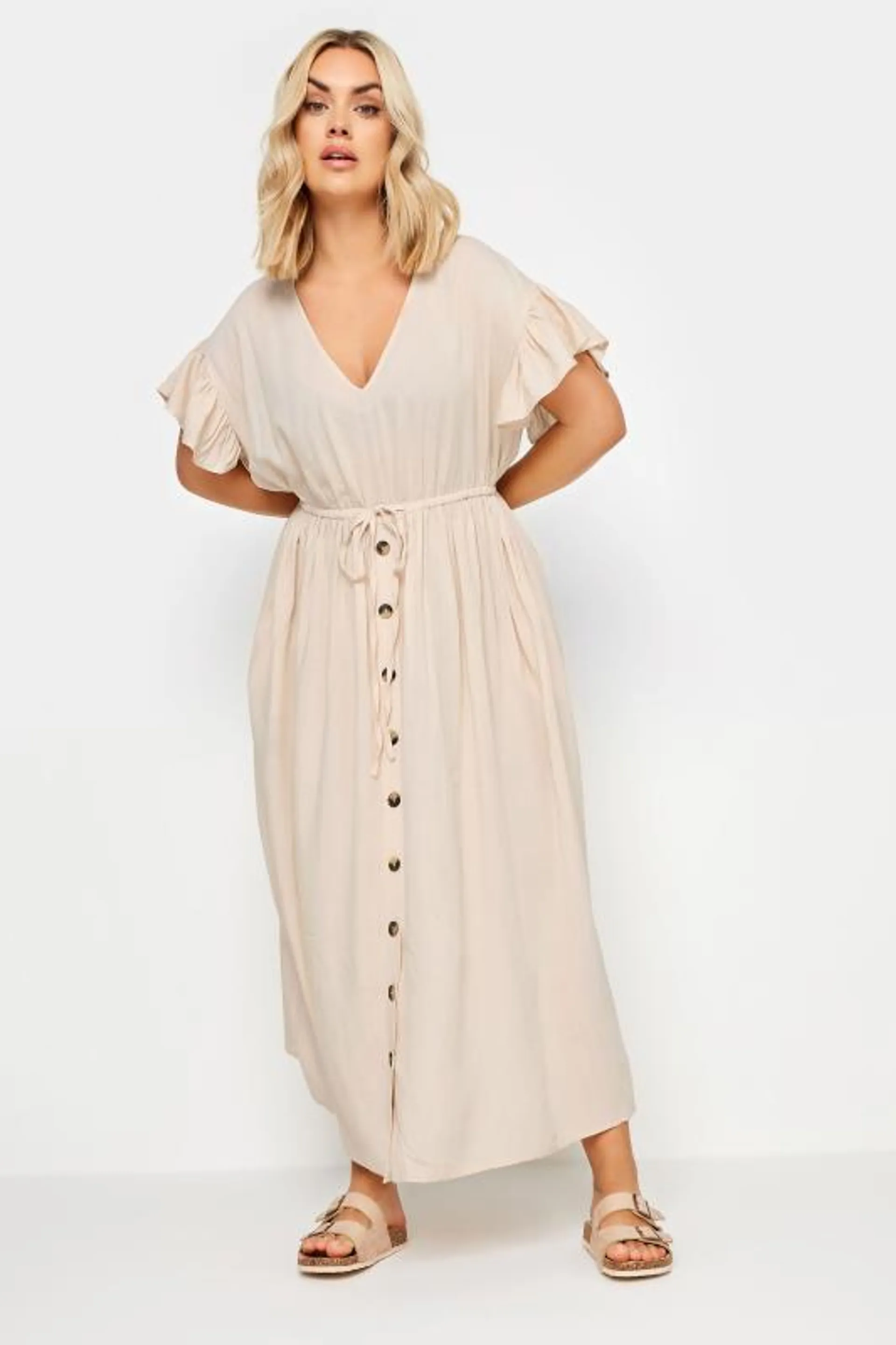 YOURS Curve Stone Brown Boho Maxi Dress