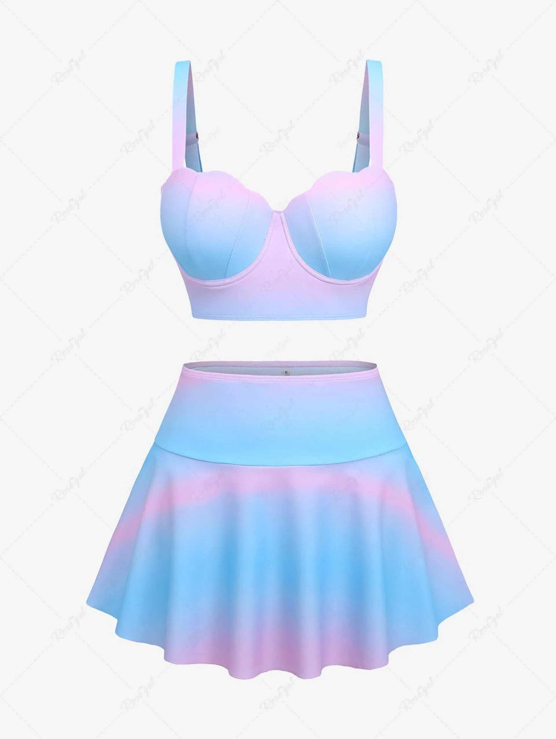 Plus Size Ombre Colorblock Print Shell Skirt Tankini Set - 4x | Us 26-28