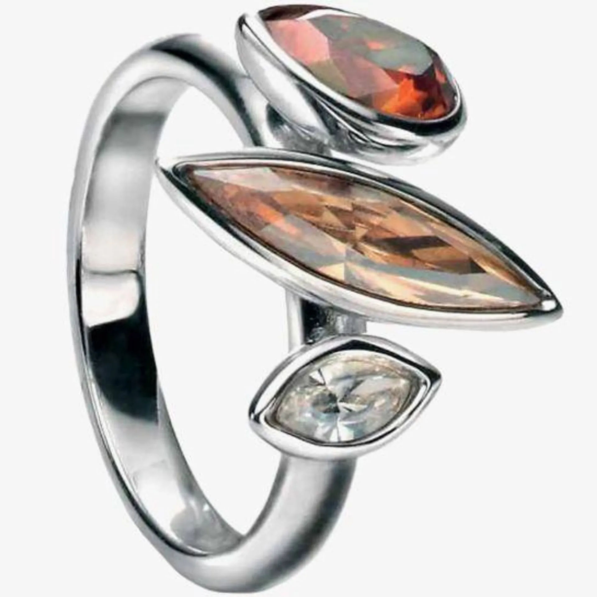 Fiorelli Silver Orange Champagne Clear Crystal Ring R3165