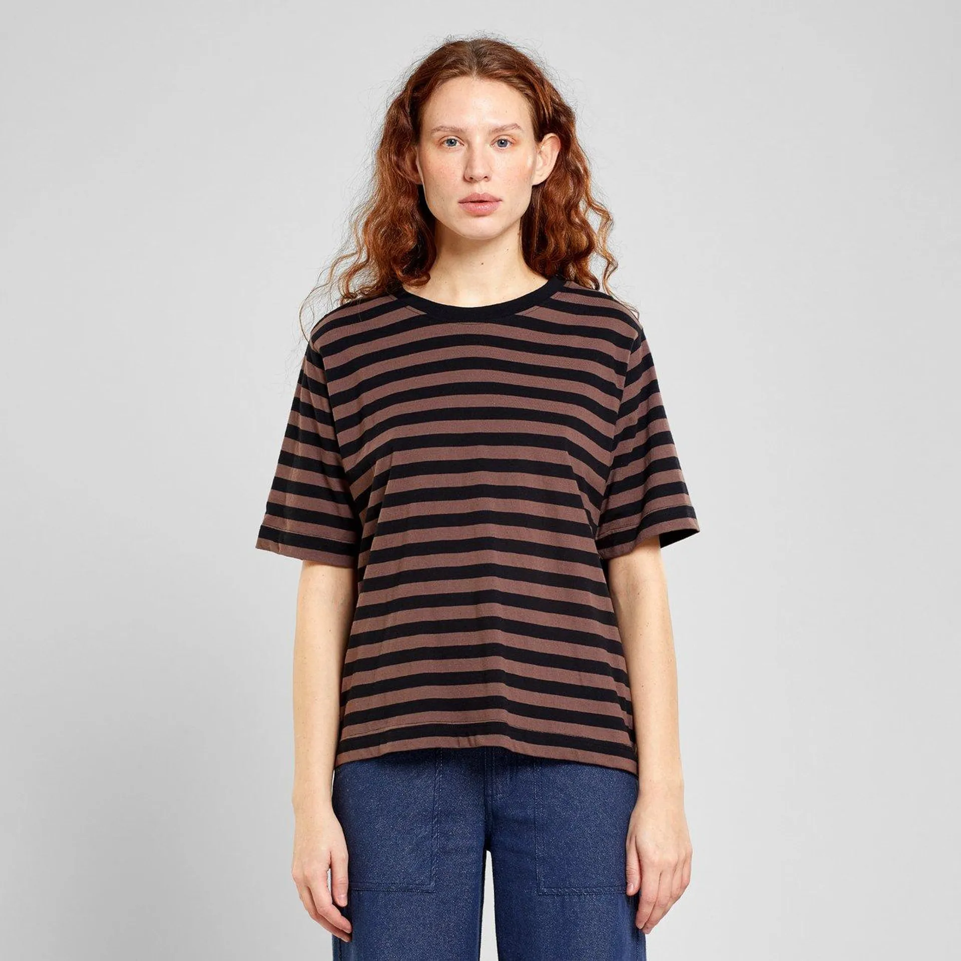 T-shirt Vadstena Stripes Black/Bag Brown