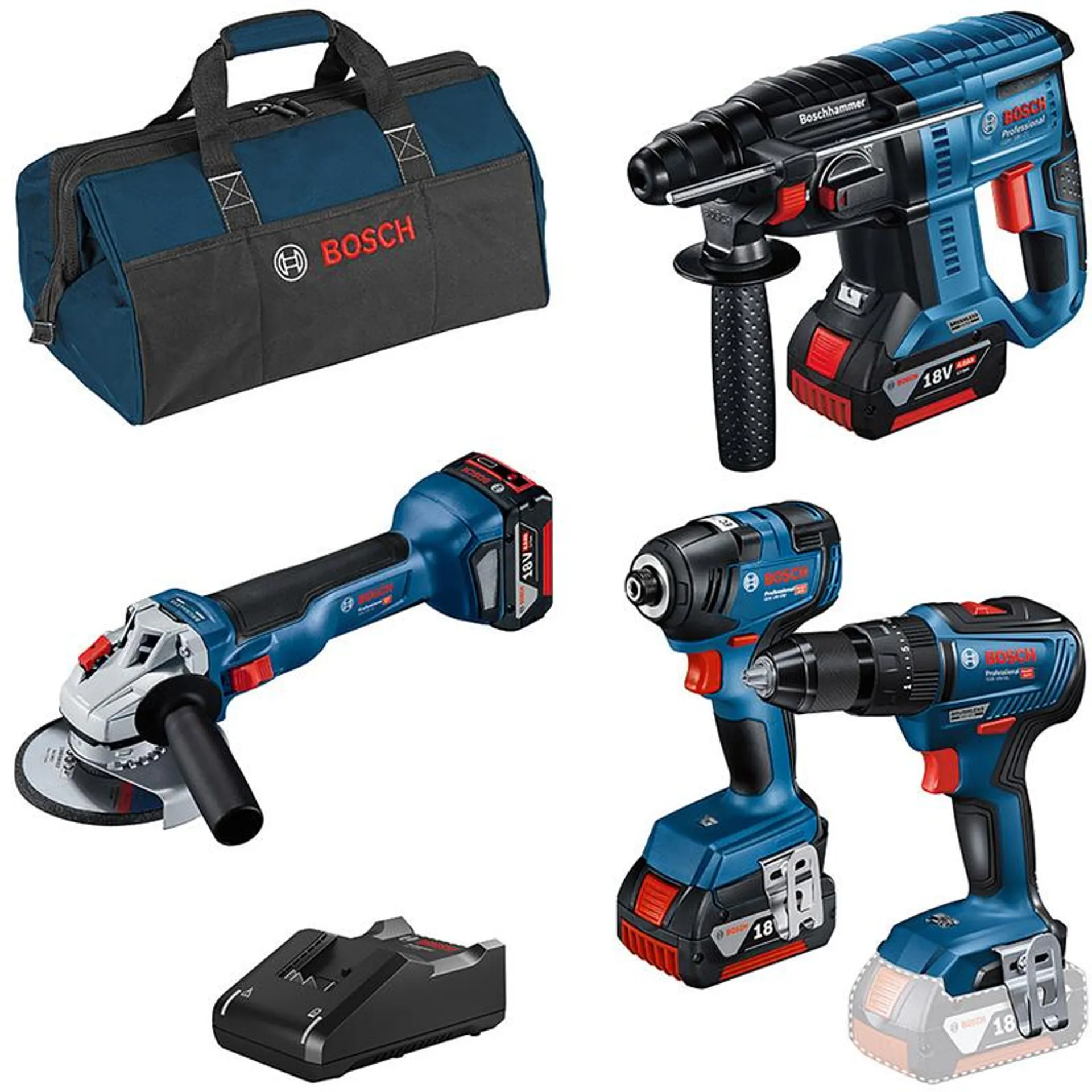 Bosch 18V Brushless 4 Piece Kit Supplied in Bag 3 x 4.0Ah