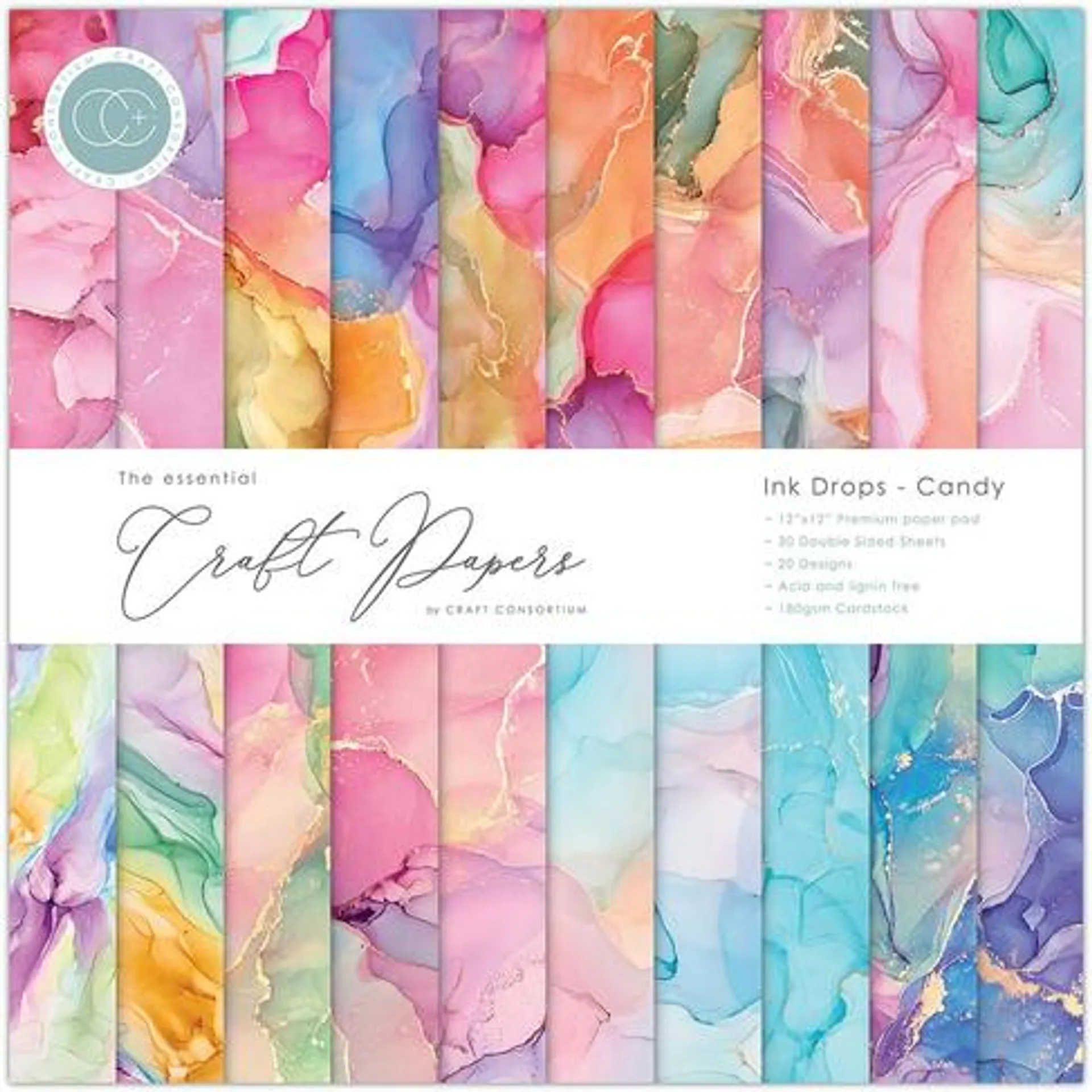 Craft Consortium The Essentials 12x12 Inch Paper Pad Candy Ink Drops
