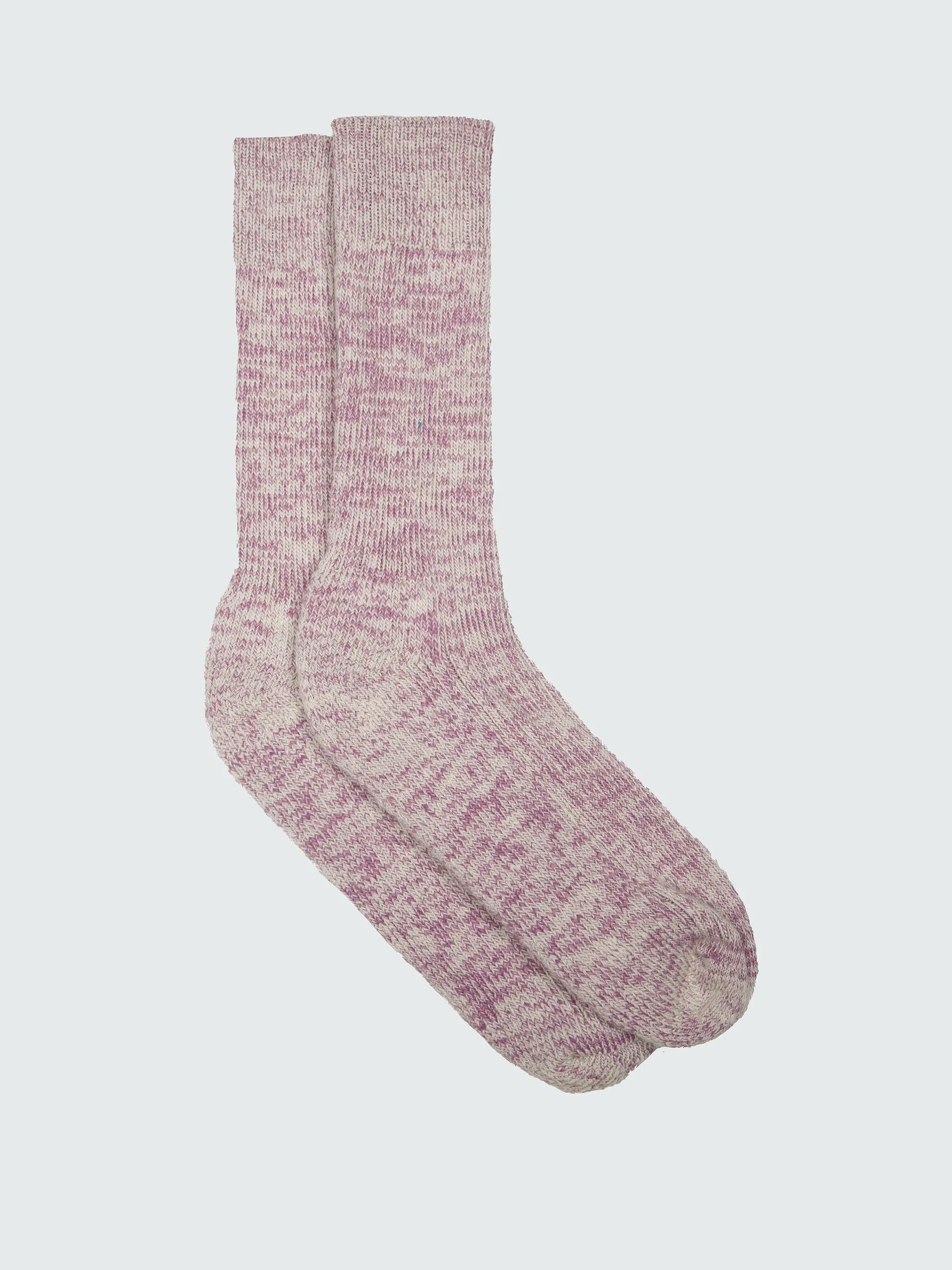 Wool blend ribbed sock in heather purple and marl white