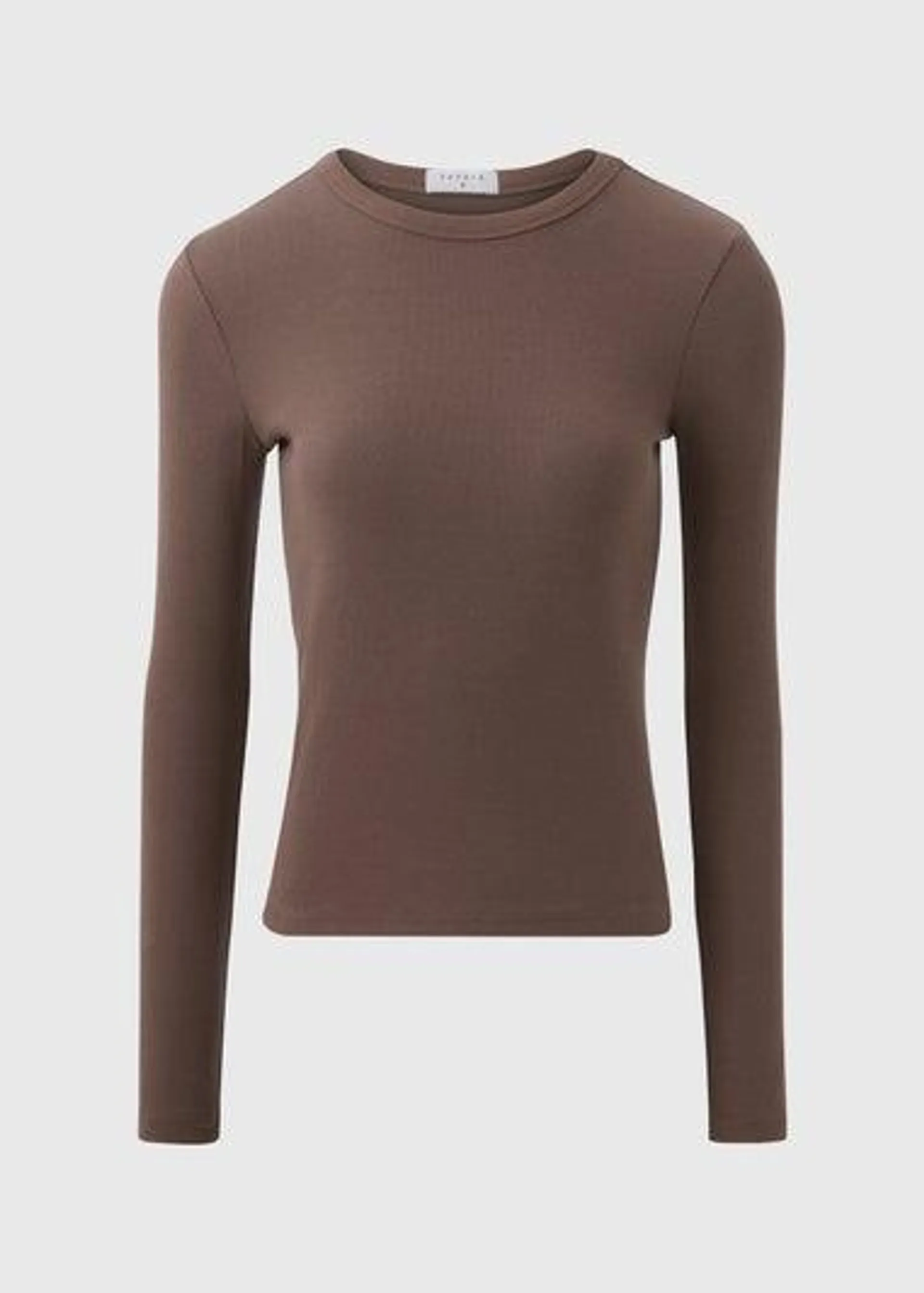 Beige Ribbed Long Sleeve Top