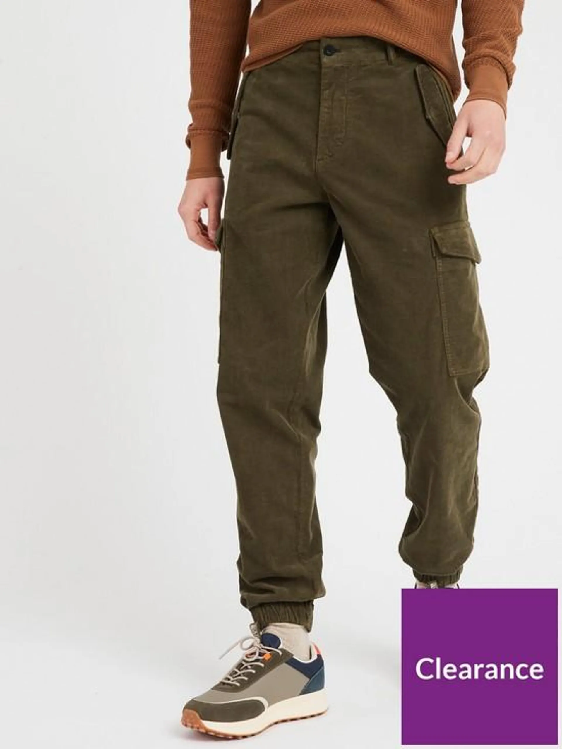 Cargo Corduroy Cuffed Trousers - Green