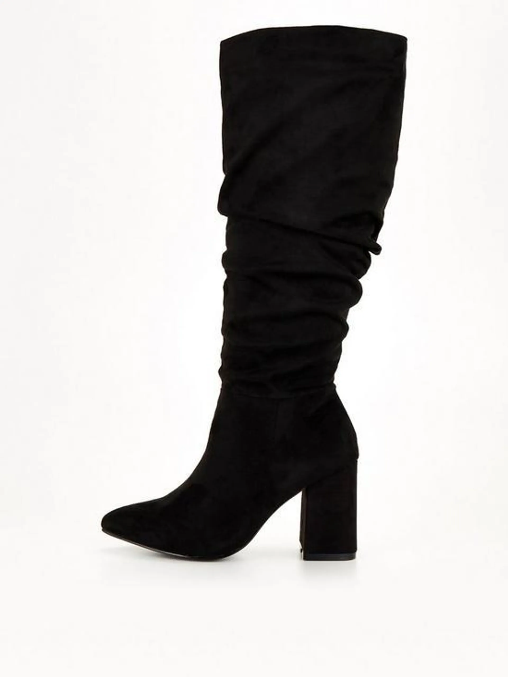 Standard Fit Knee High Slouch Boot With Wider Fitting Calf - Black