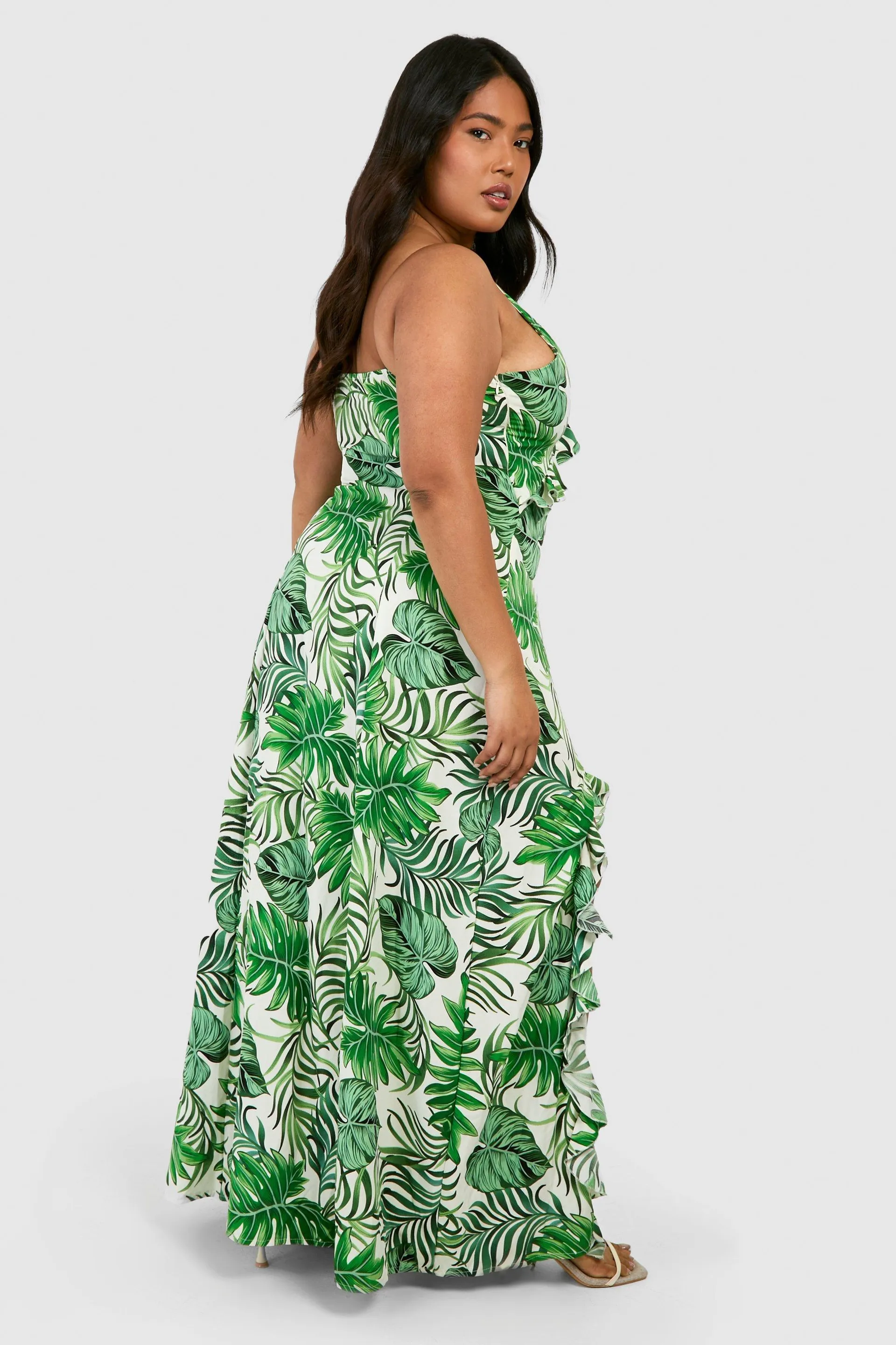 Plus Tropical Print Strappy Split Maxi Dress