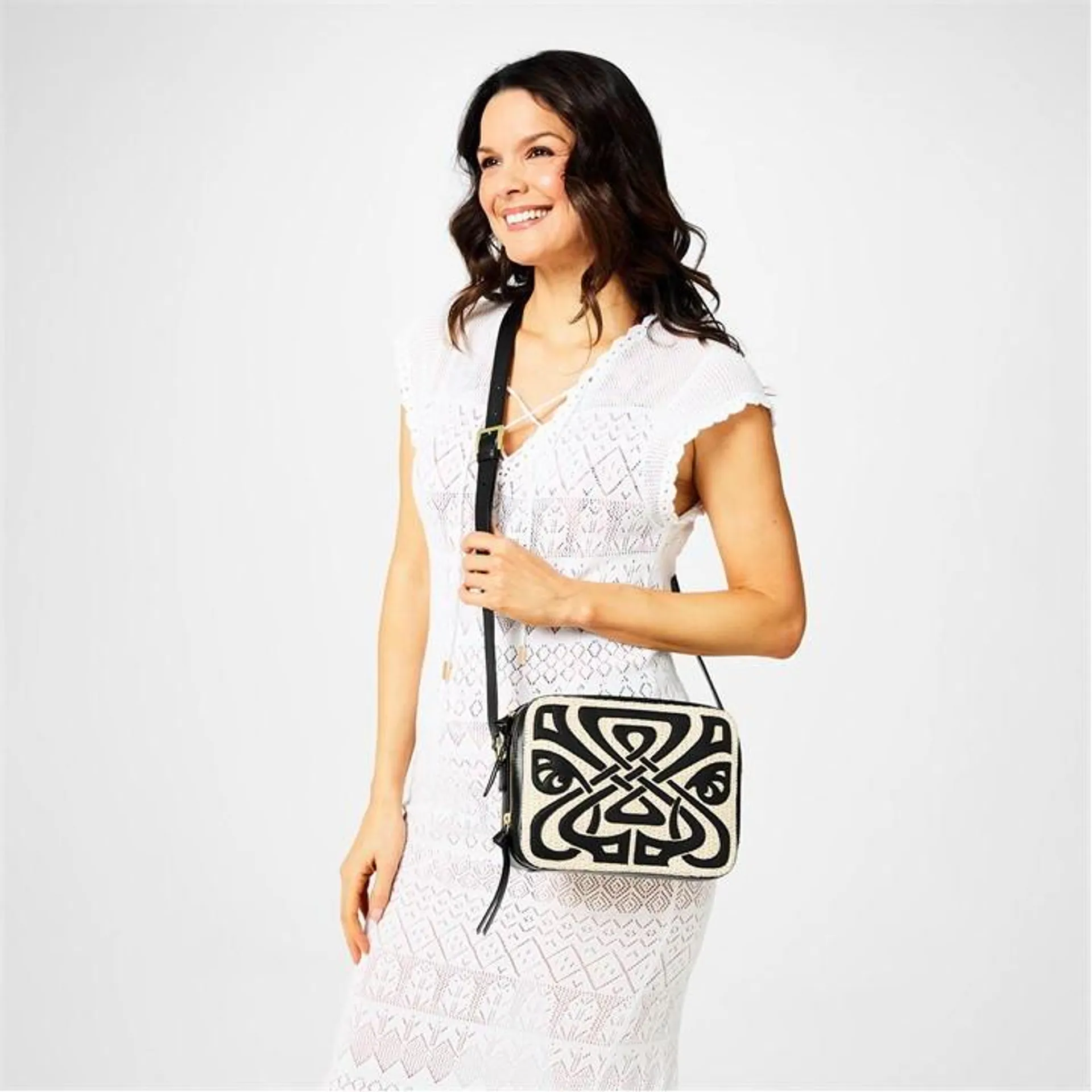 Biba Raffia Leather Crossbody Bag