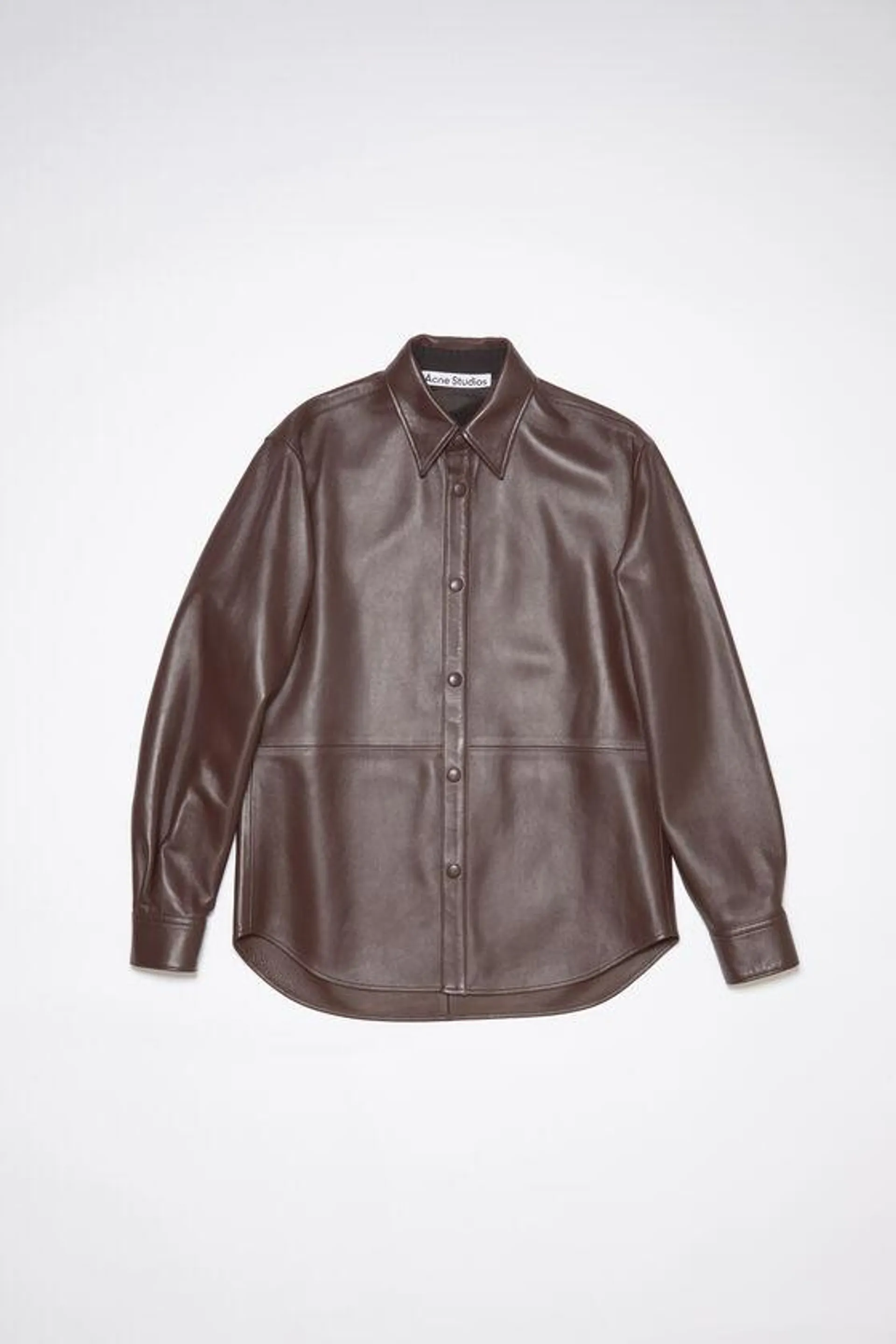 Regular fit leather button-up shirt
