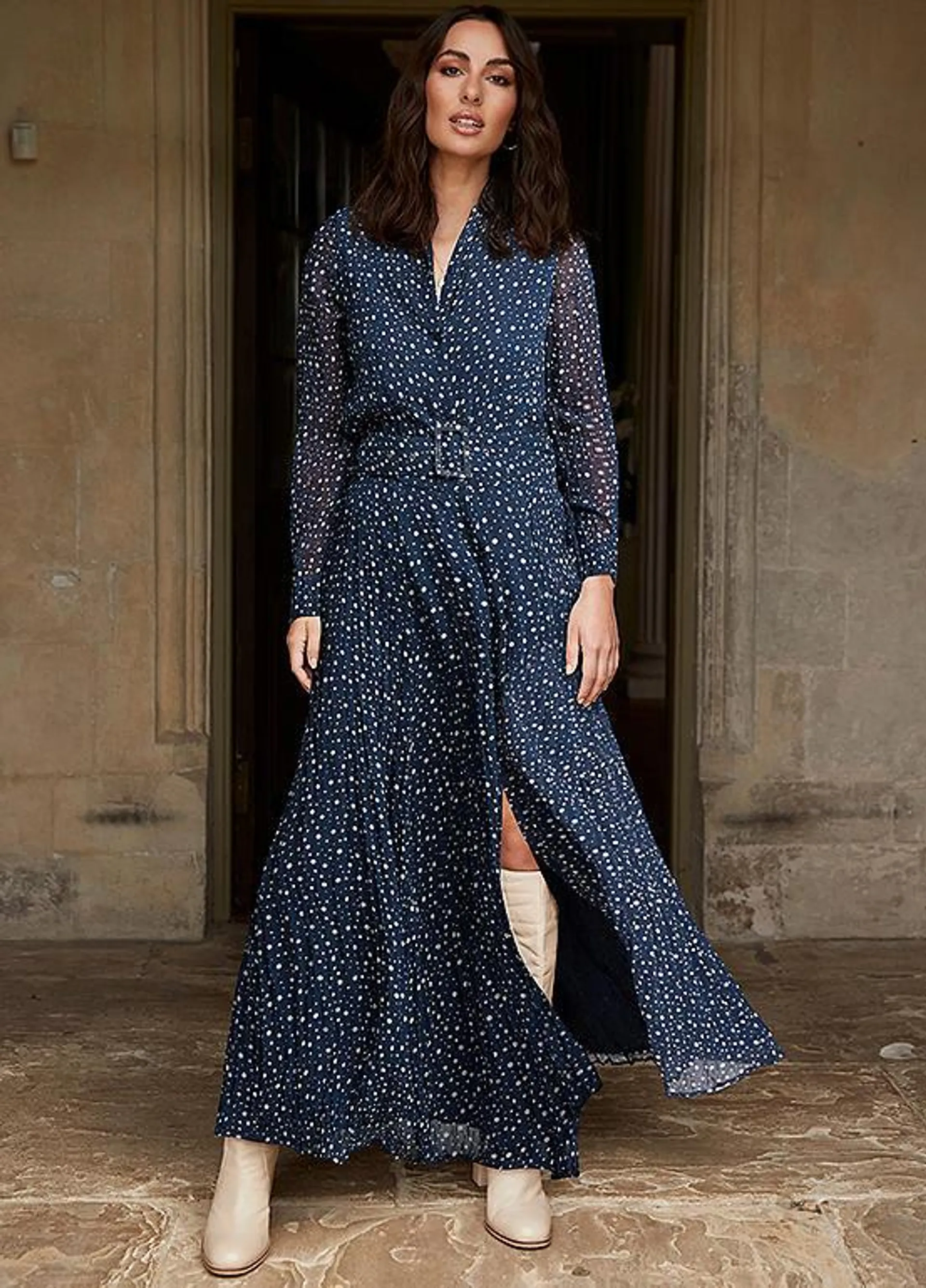 Together Navy Print Spot Shirt Maxi Dress