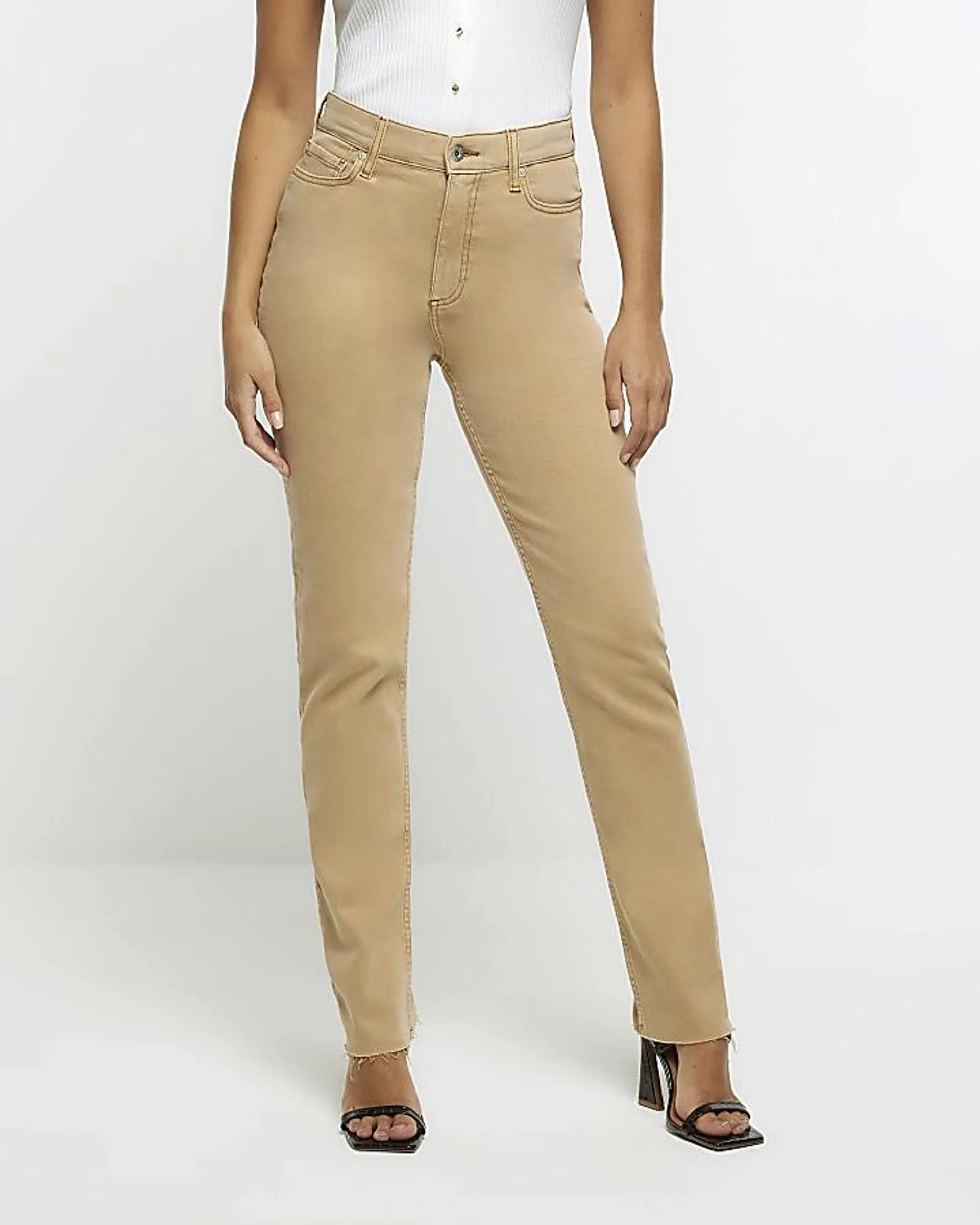 Beige high waisted stove pipe straight jeans