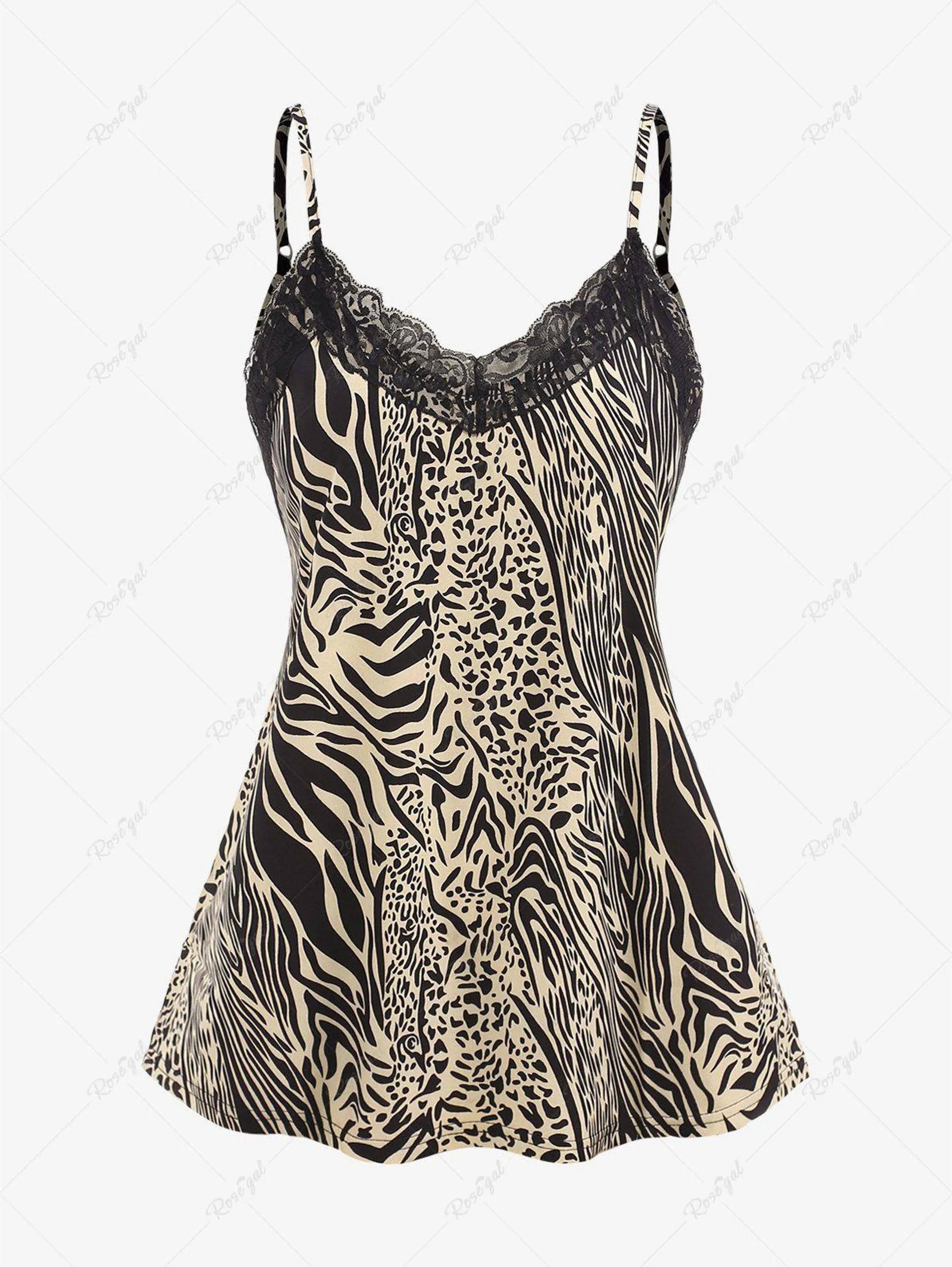 Plus Size Lace Trim Leopard V Cut Back Cami Top - 4xl