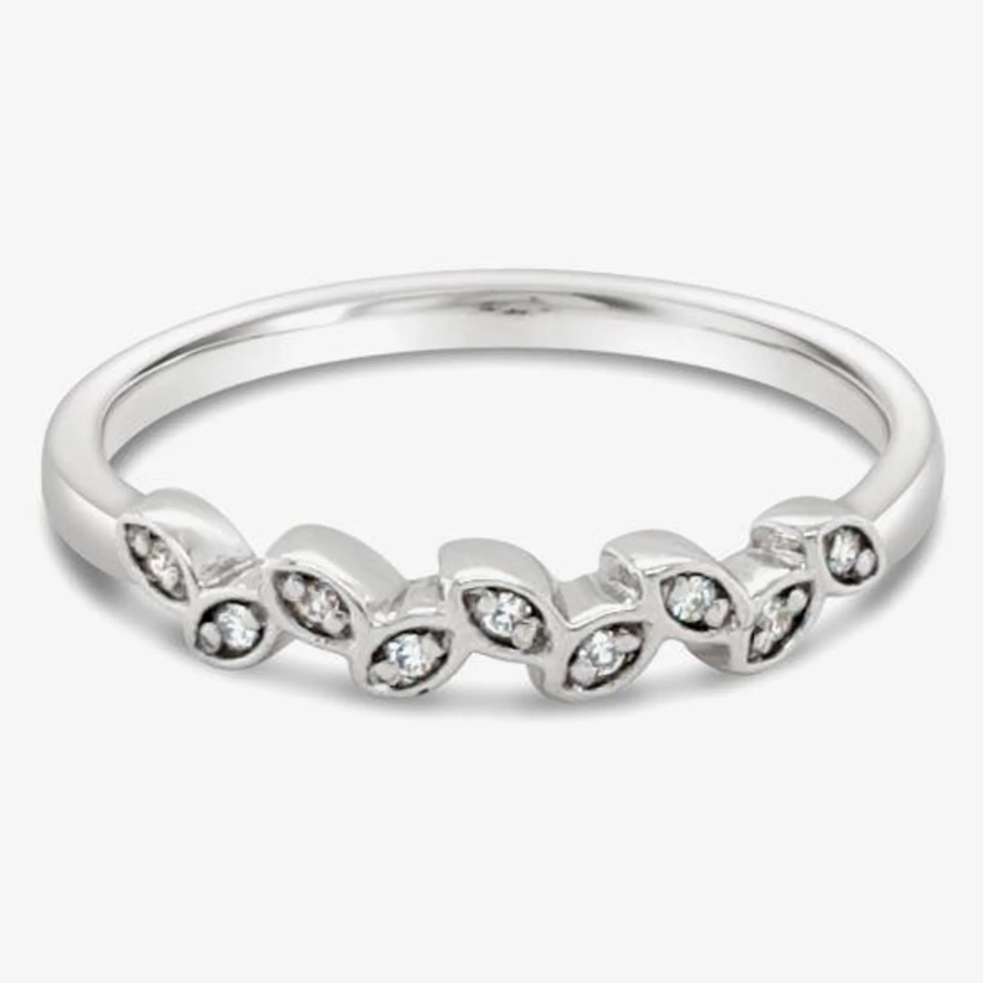 9ct White Gold Alternating Diamond Leaf Ring