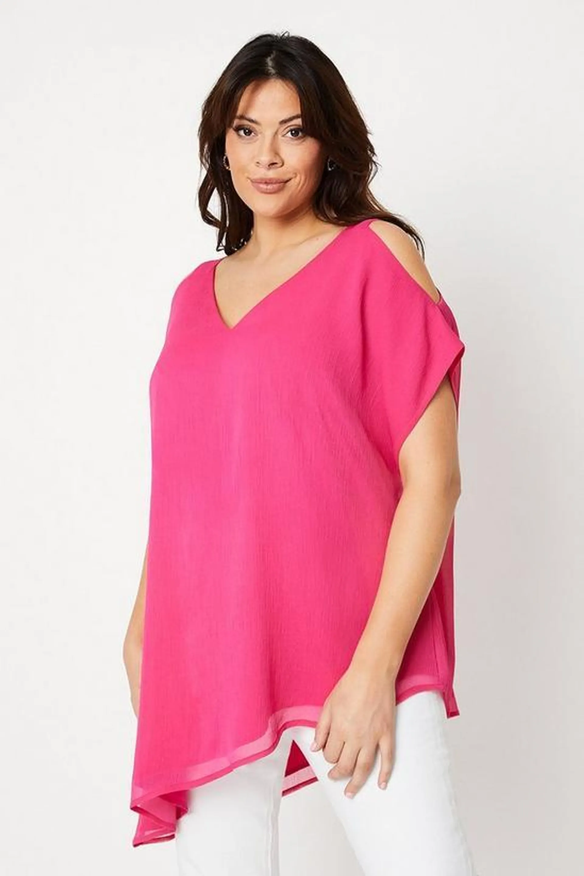 Curve Asymmetric Cold Shoulder Top