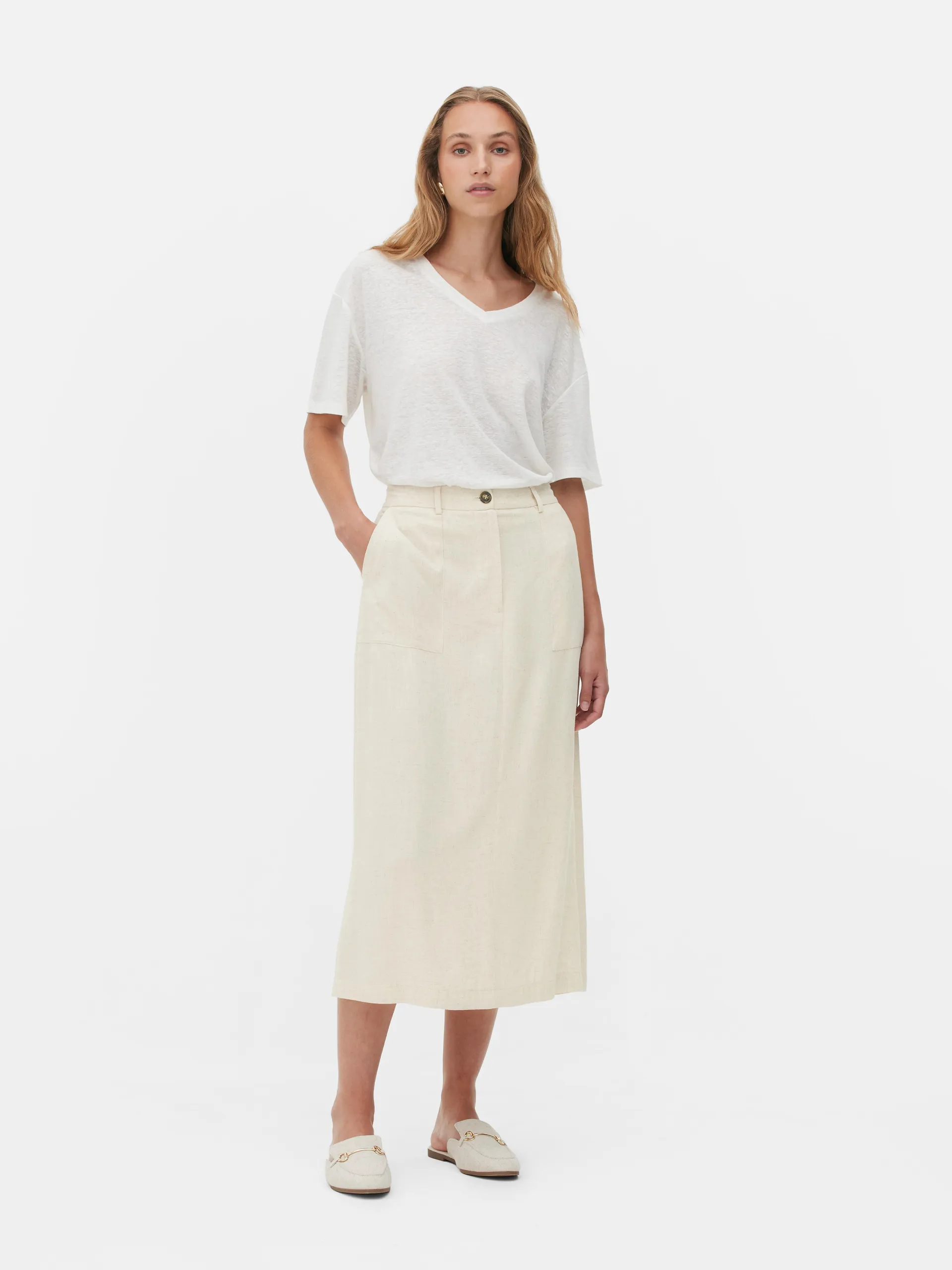 Flax Straight Midi Skirt