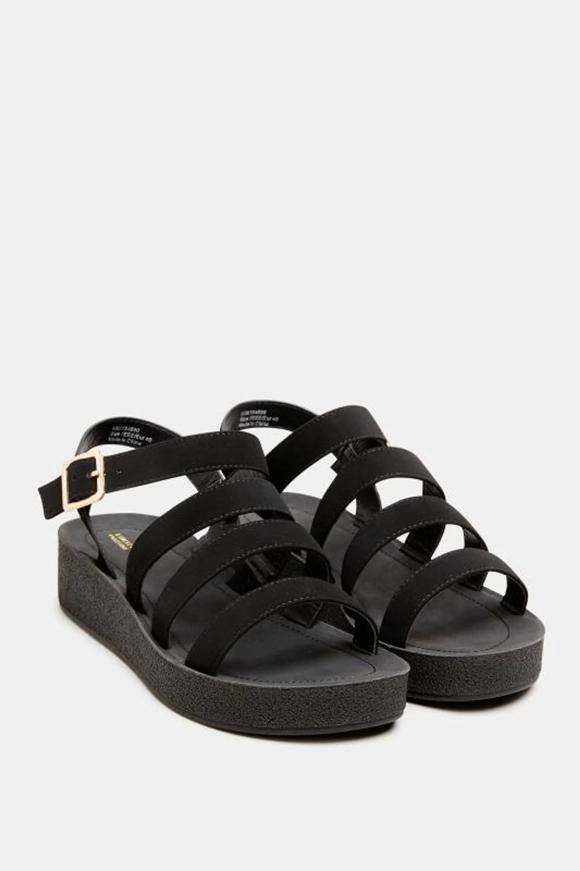 LIMITED COLLECTION Black Multi Strap Sporty Platform Sandals In Extra Wide EEE Fit