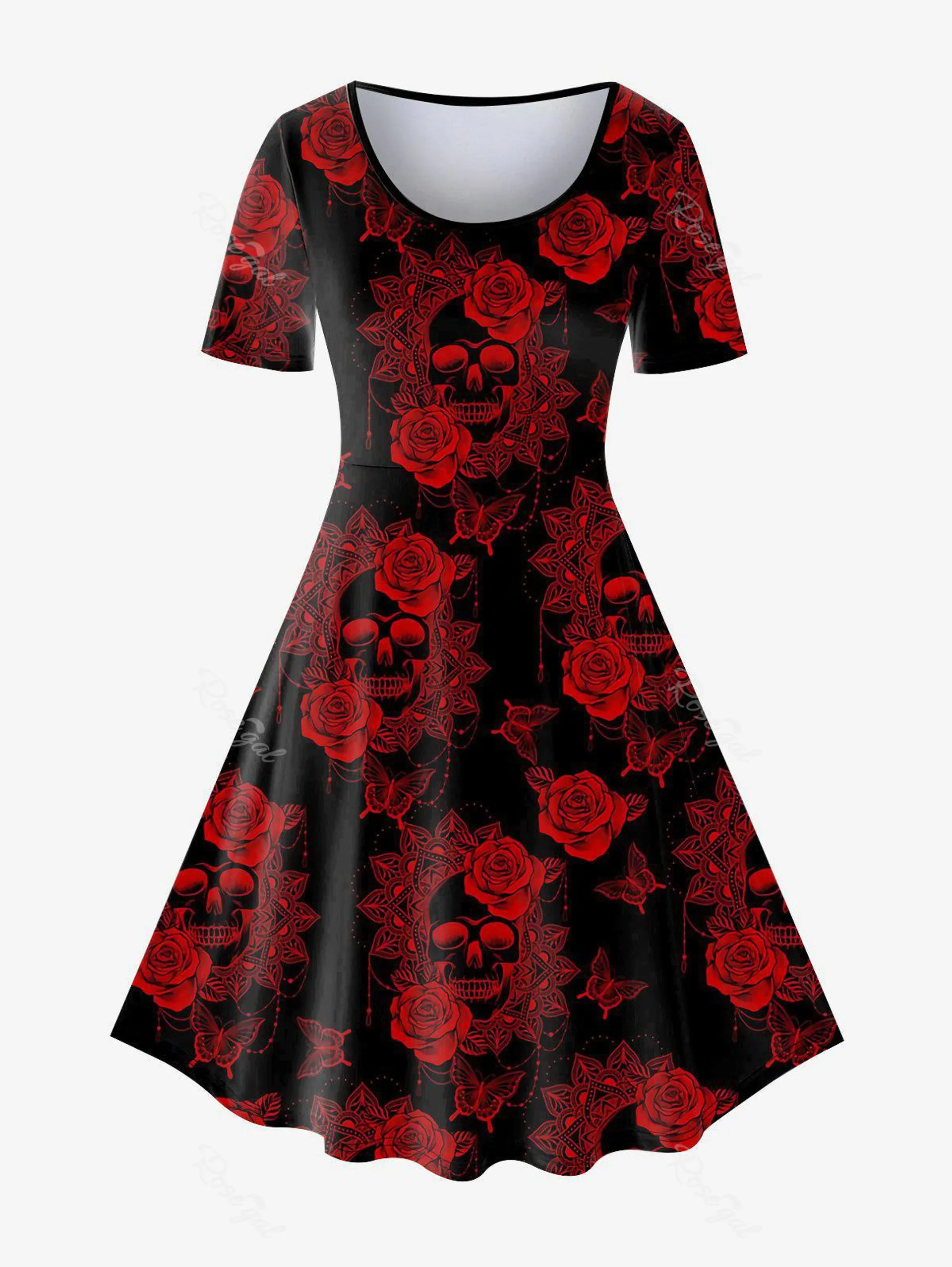 Gothic Skull Rose Print A Line Tee Dress - 3x | Us 22-24
