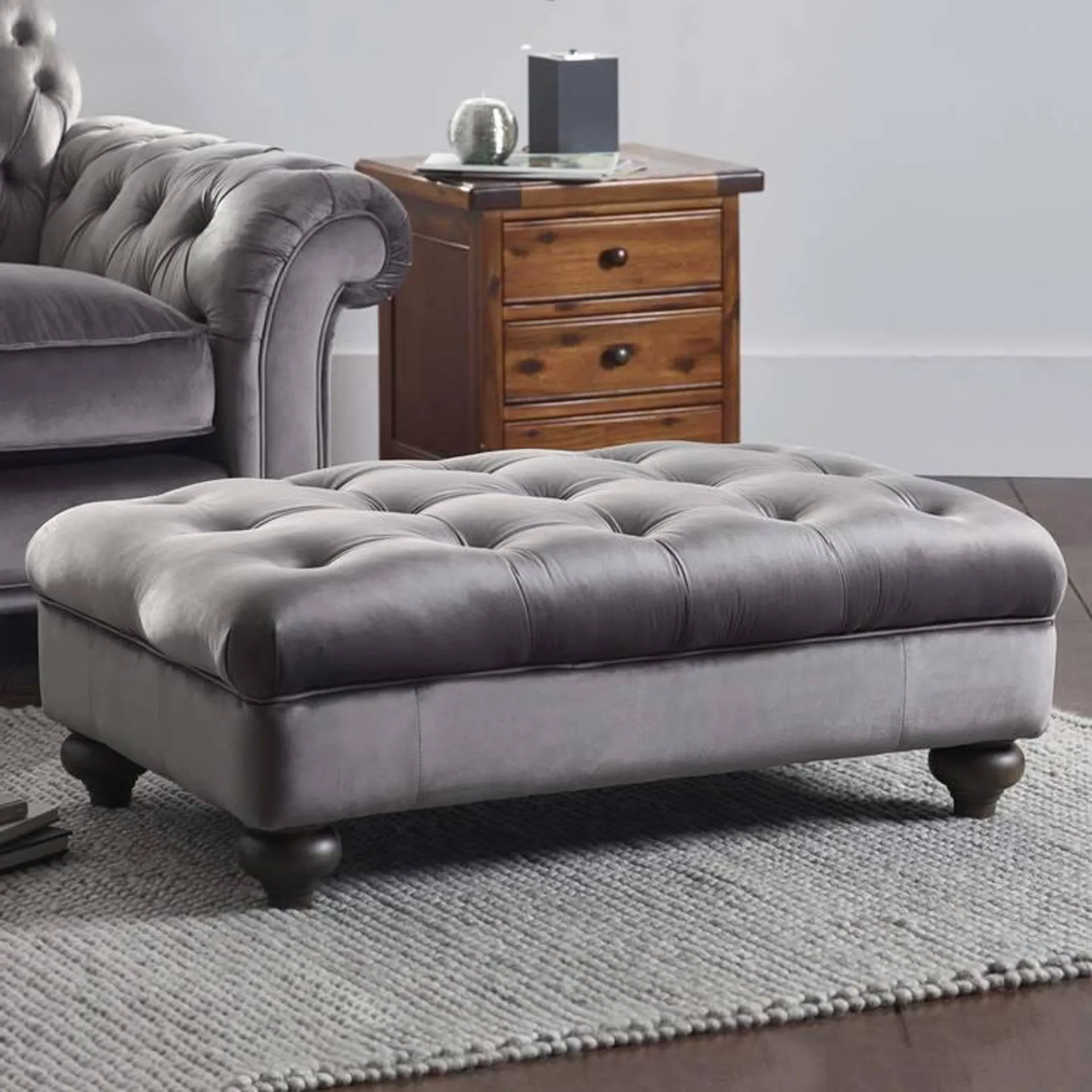 Bordeaux Grey Velvet Footstool