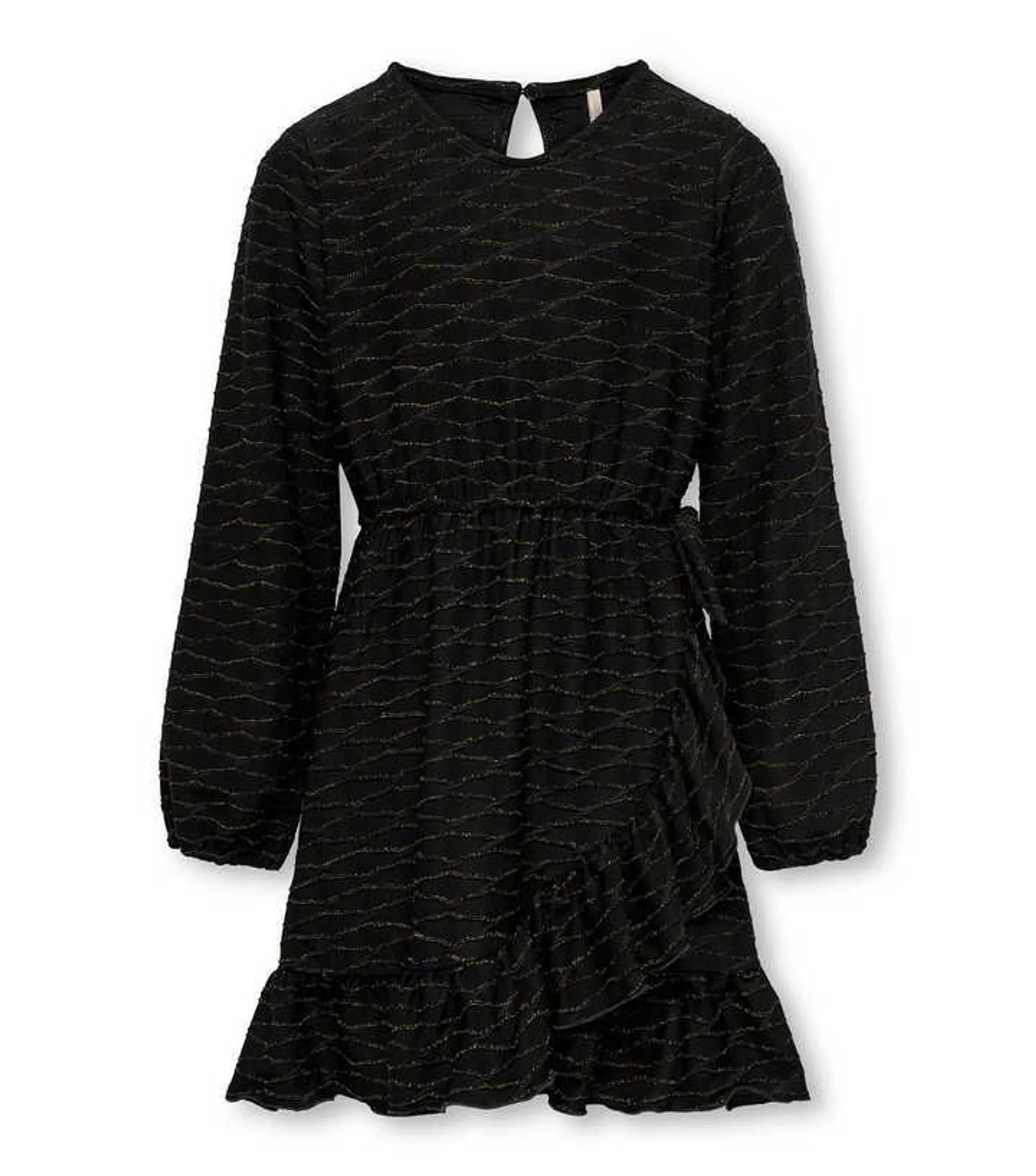 KIDS ONLY Black Glitter Long Sleeve Ruffle Wrap Mini Dress