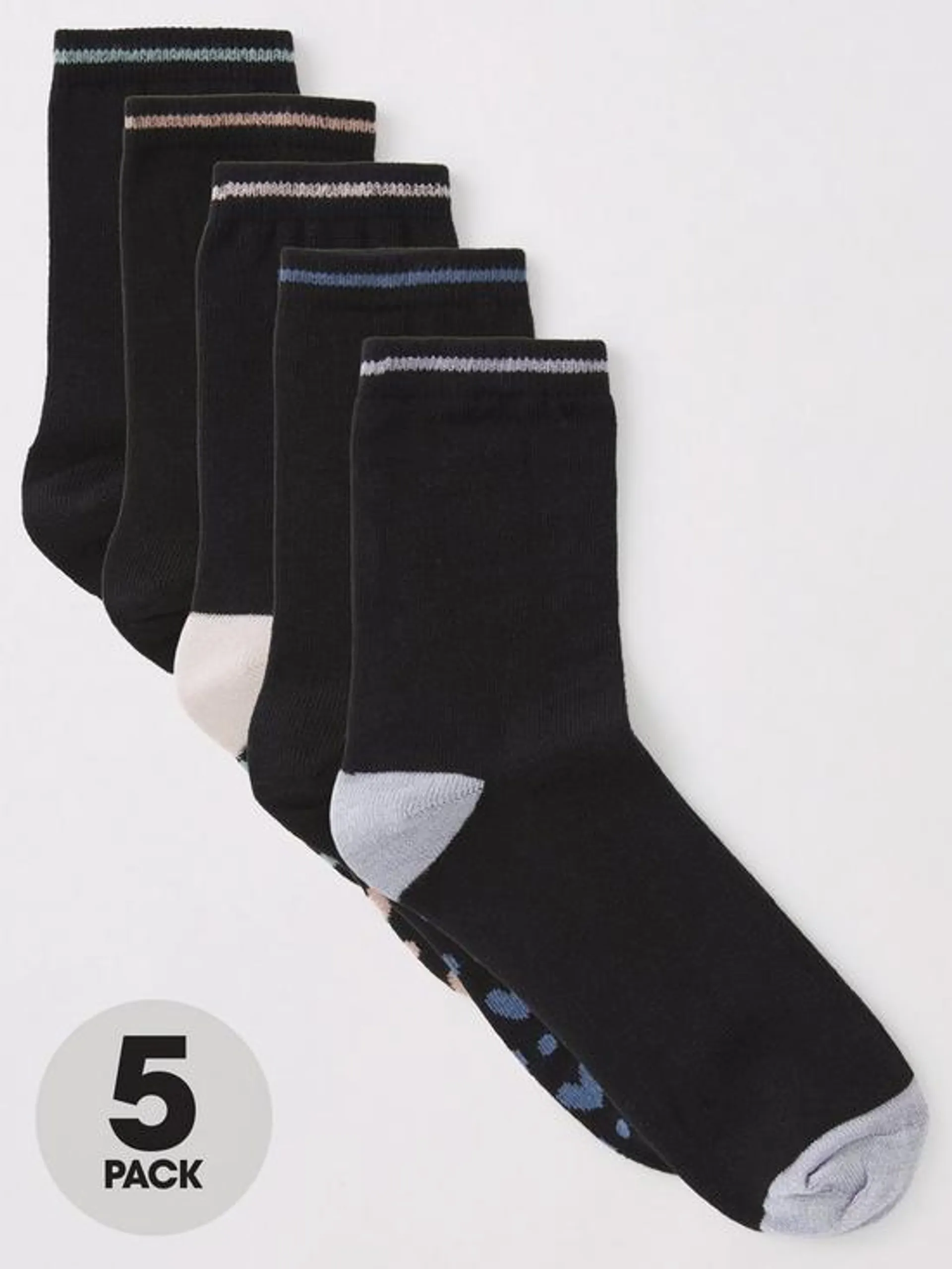 5pk Contrast Print Ankle Socks