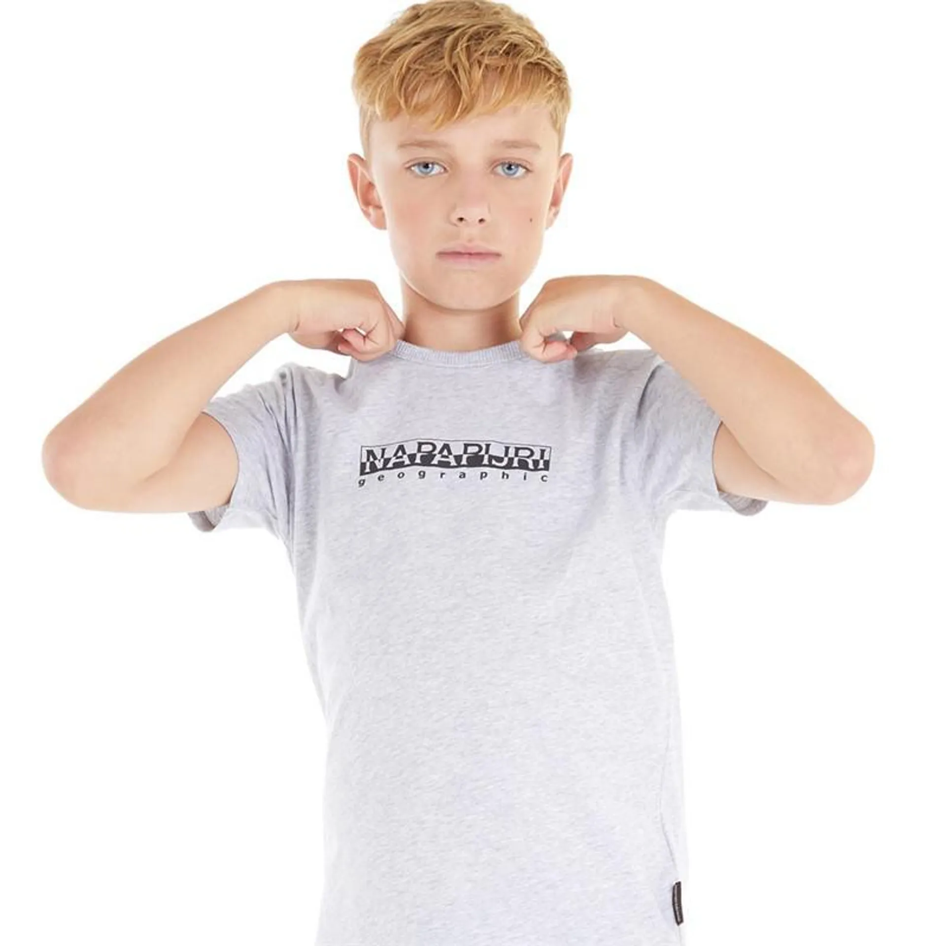 Napapijri Boys Box Logo T-Shirt Light Grey Melange